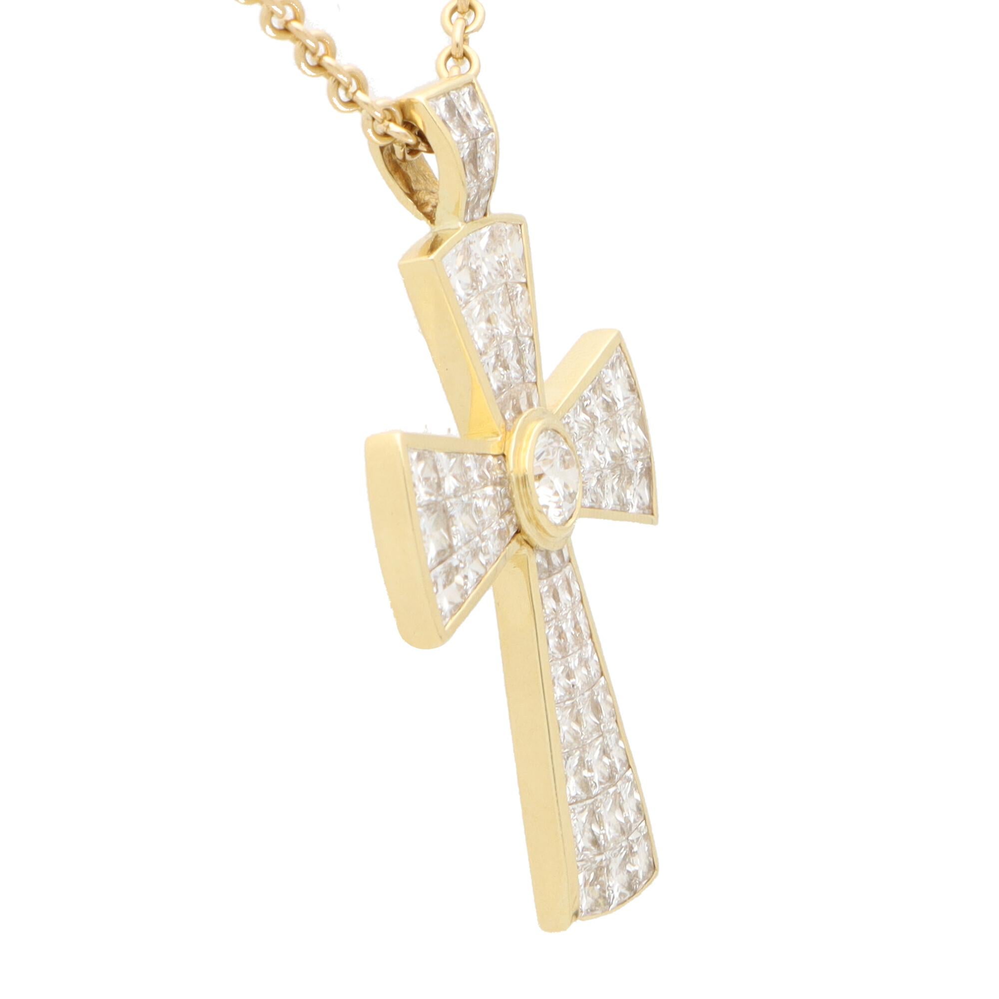 Women's or Men's Vintage Theo Fennell Diamond Cross Pendant Set in 18k Yellow Gold