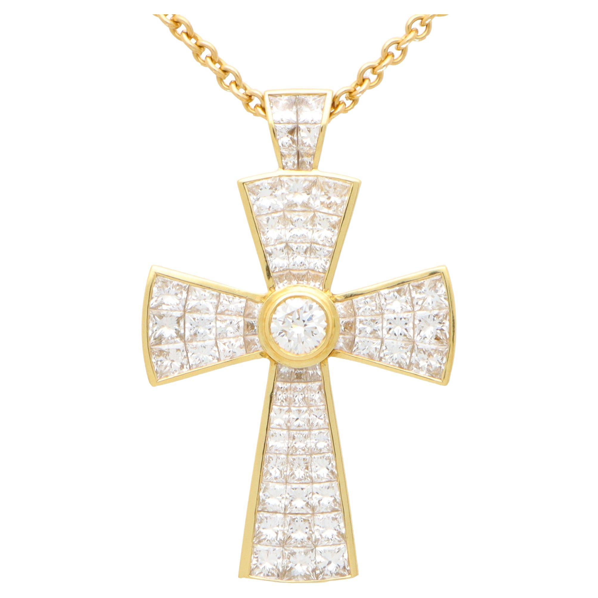 Vintage Theo Fennell Diamond Cross Pendant Set in 18k Yellow Gold