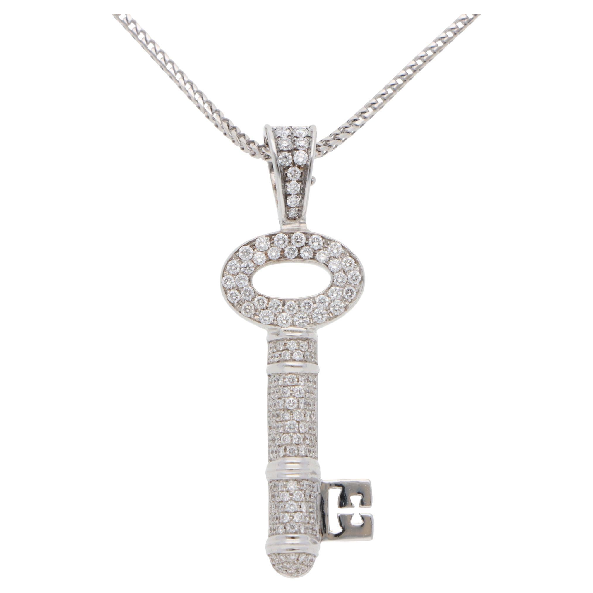 Vintage Theo Fennell Diamond Key Necklace in White Gold