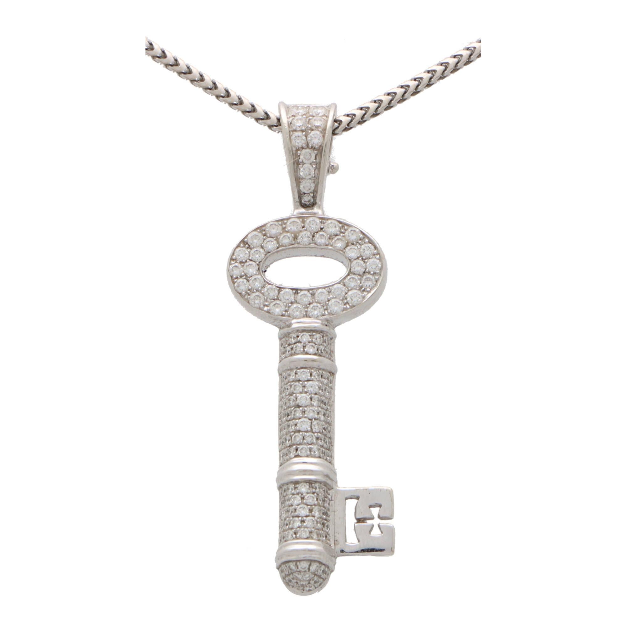 A beautiful vintage Theo Fennell diamond key pendant necklace set in 18k white gold.

The pendant depicts a chunky yet elegant key motif; set with 150 round brilliant cut diamonds. These diamonds perfectly highlight the size of the white gold key