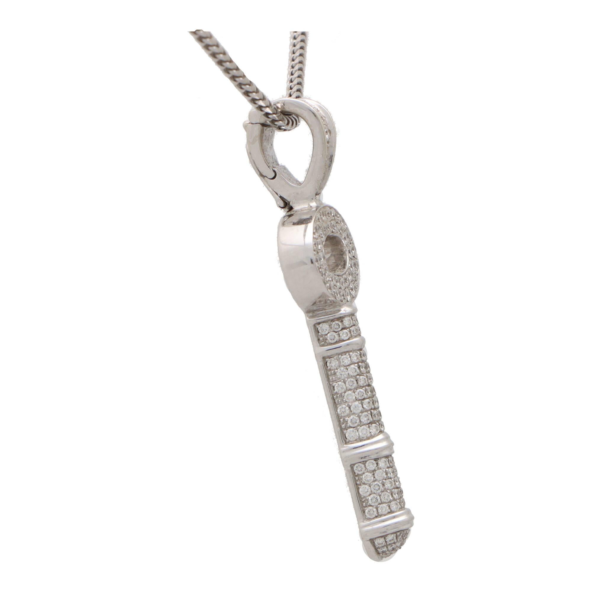 Modern  Vintage Theo Fennell Diamond Key Necklace Set in 18k White Gold For Sale