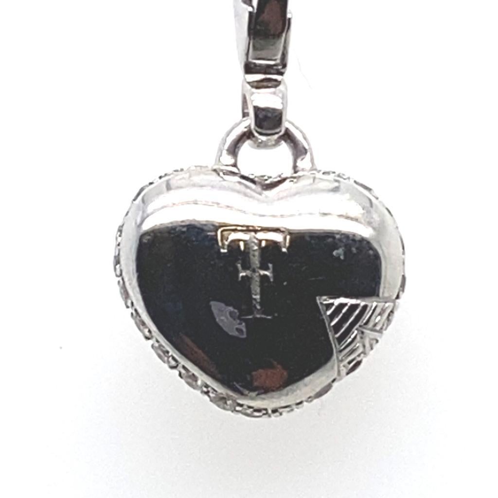Round Cut Vintage Theo Fennell Diamond Ruby Heart Lips Charm 18 Karat White Gold For Sale