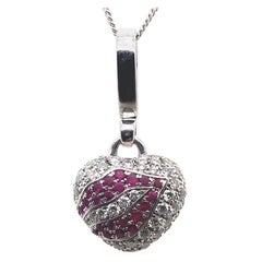 Vintage Theo Fennell Diamond Ruby Heart Lips Charm 18 Karat White Gold