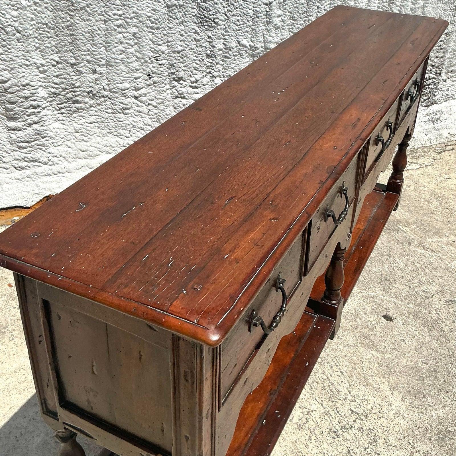 Vintage Theodore Alexander Boho Rustic Pine Sideboard For Sale 4