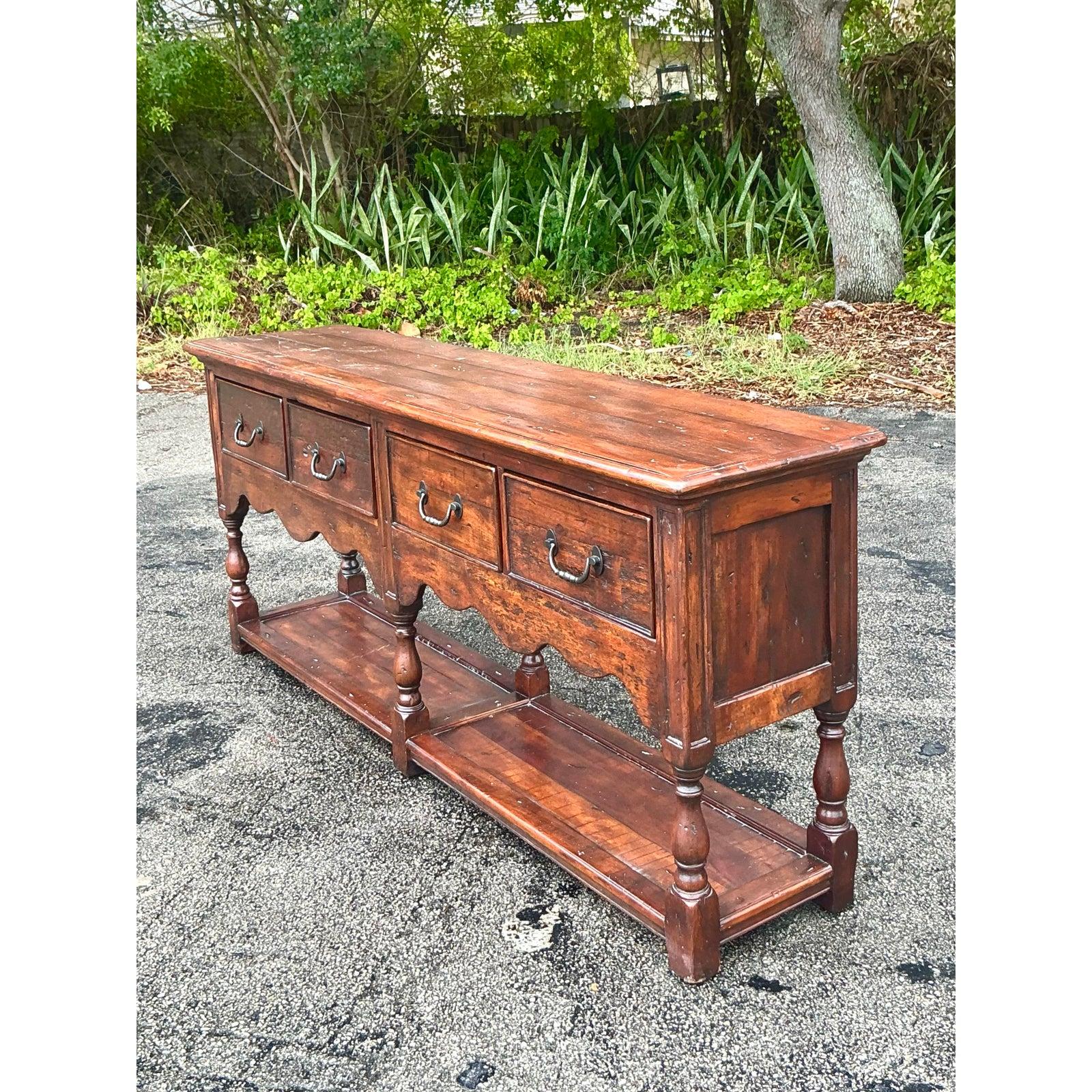 American Vintage Theodore Alexander Boho Rustic Pine Sideboard For Sale