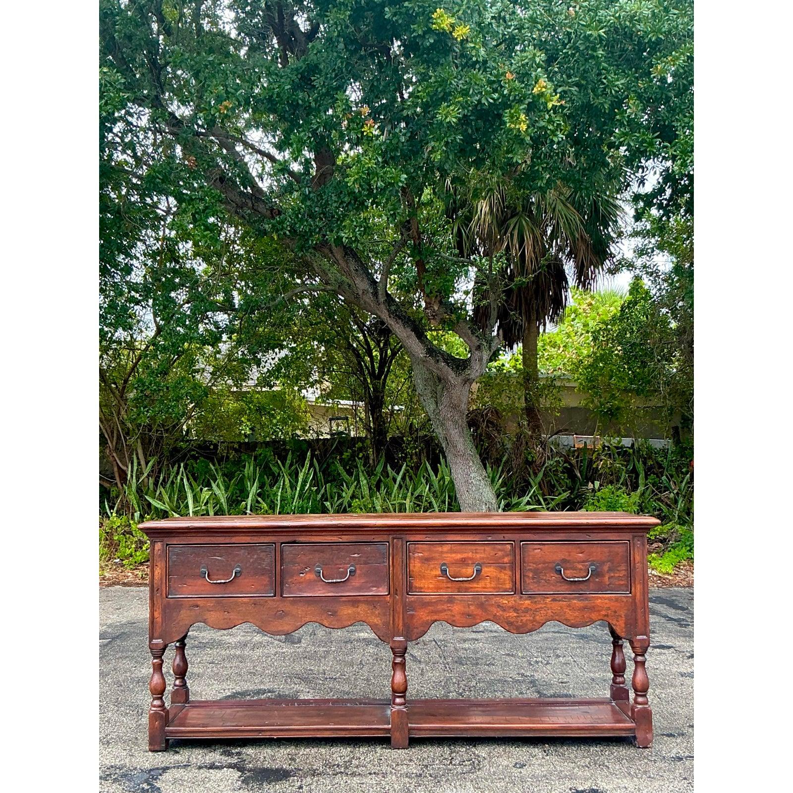 Vintage Theodore Alexander Boho Rustic Pine Sideboard In Good Condition For Sale In west palm beach, FL