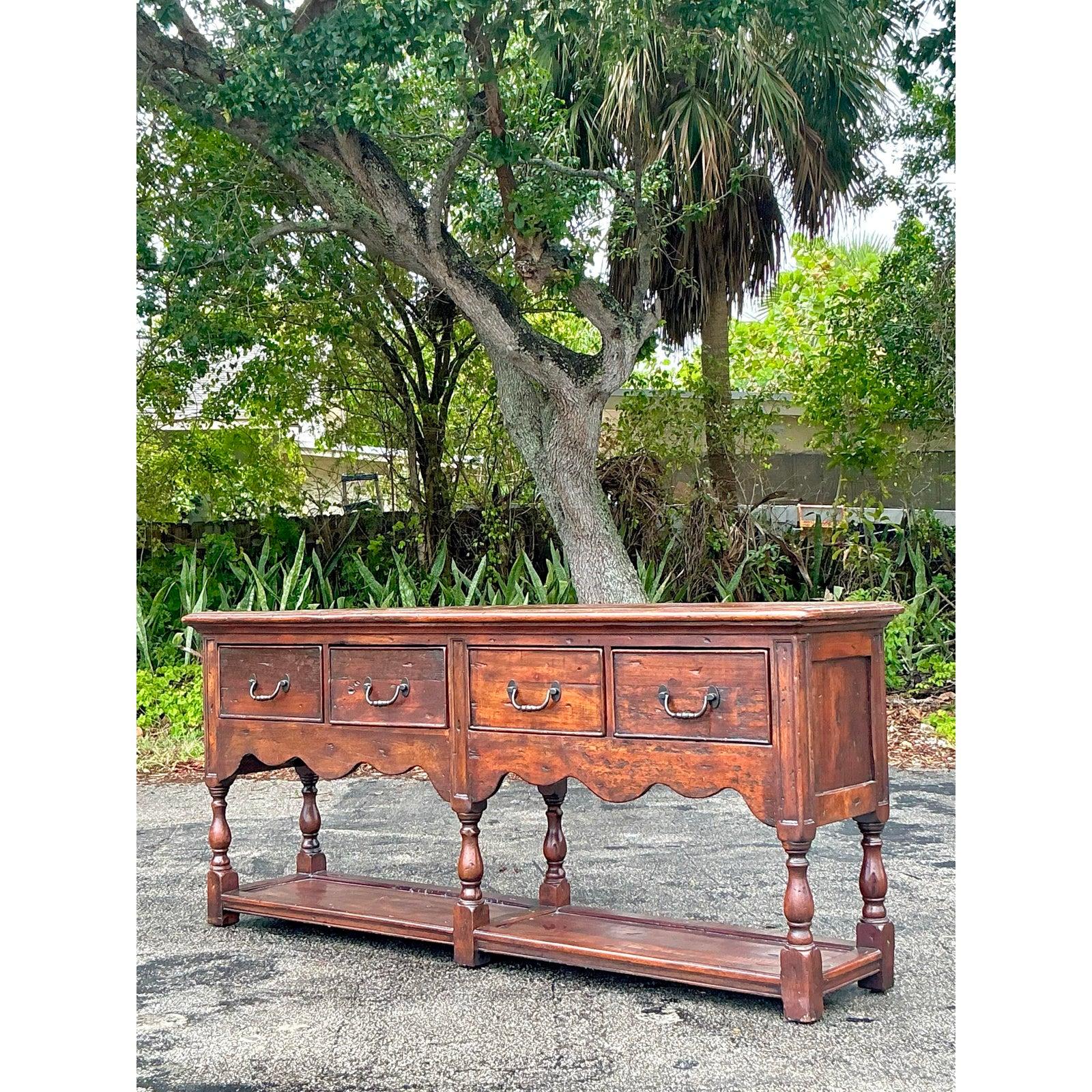 20th Century Vintage Theodore Alexander Boho Rustic Pine Sideboard For Sale