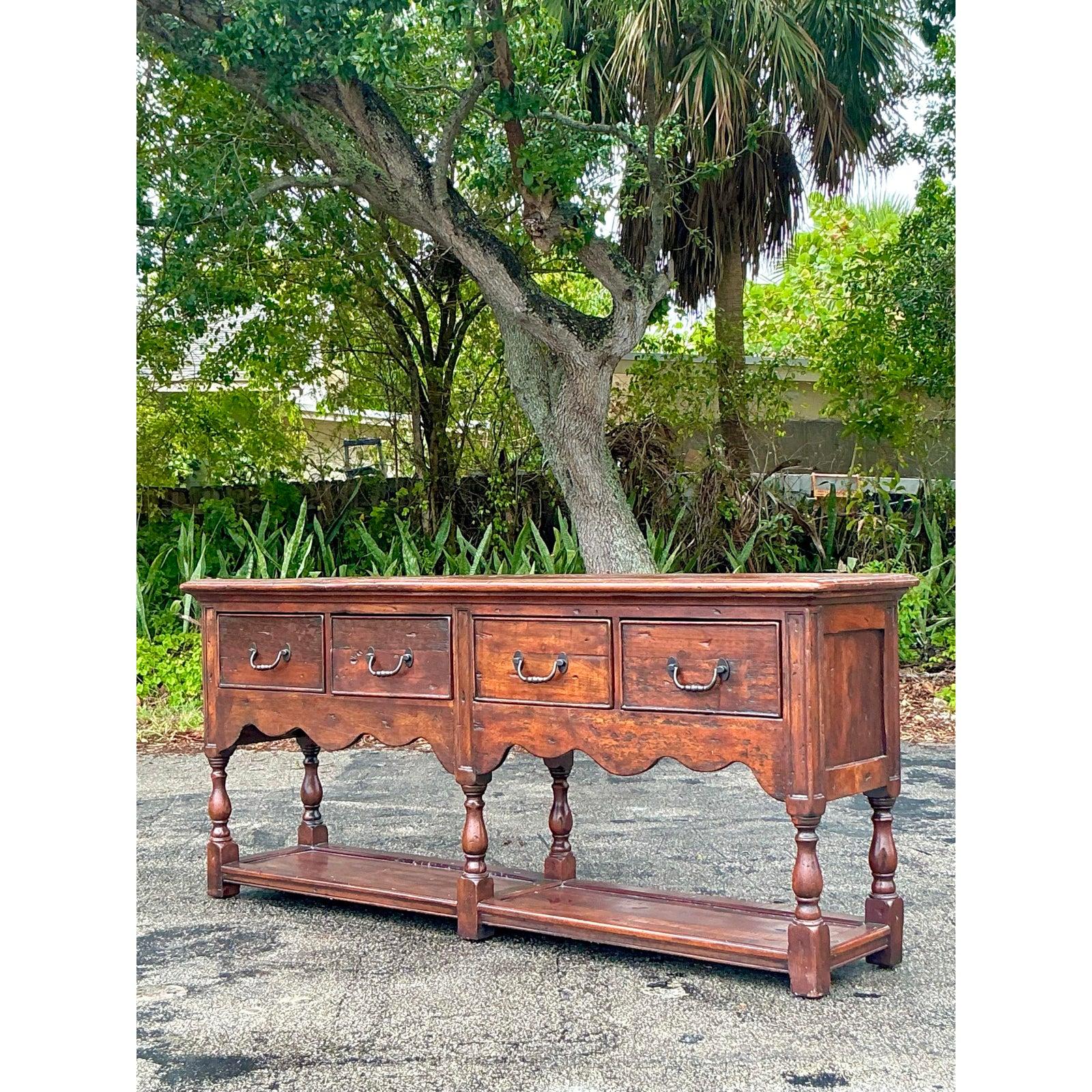 Metal Vintage Theodore Alexander Boho Rustic Pine Sideboard For Sale
