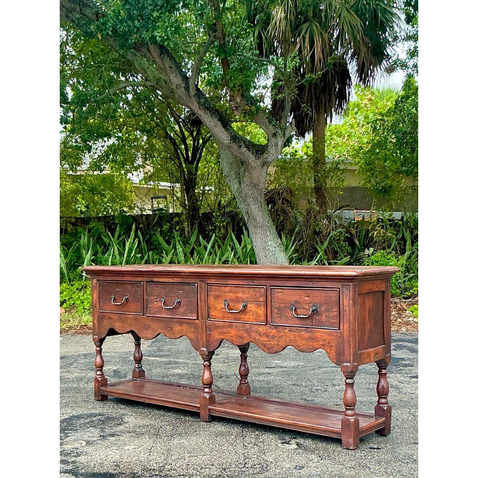 Vintage Theodore Alexander Boho Rustic Pine Sideboard For Sale 1