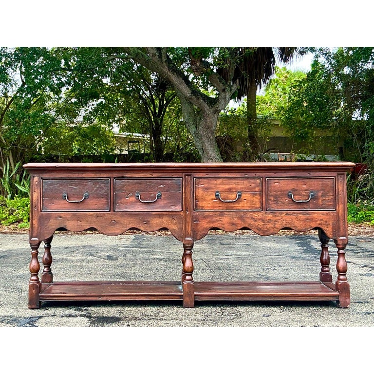 Vintage Theodore Alexander Boho Rustic Pine Sideboard For