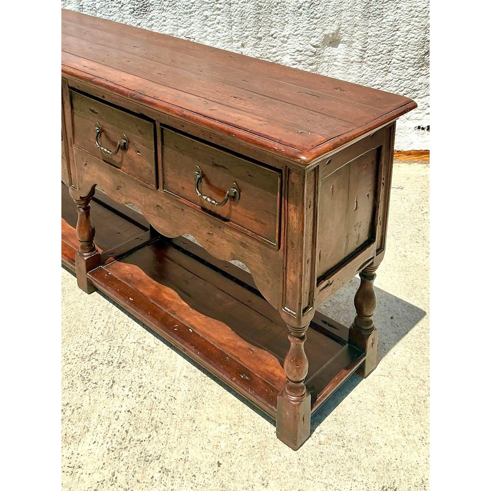 Vintage Theodore Alexander Boho Rustic Pine Sideboard For Sale 3