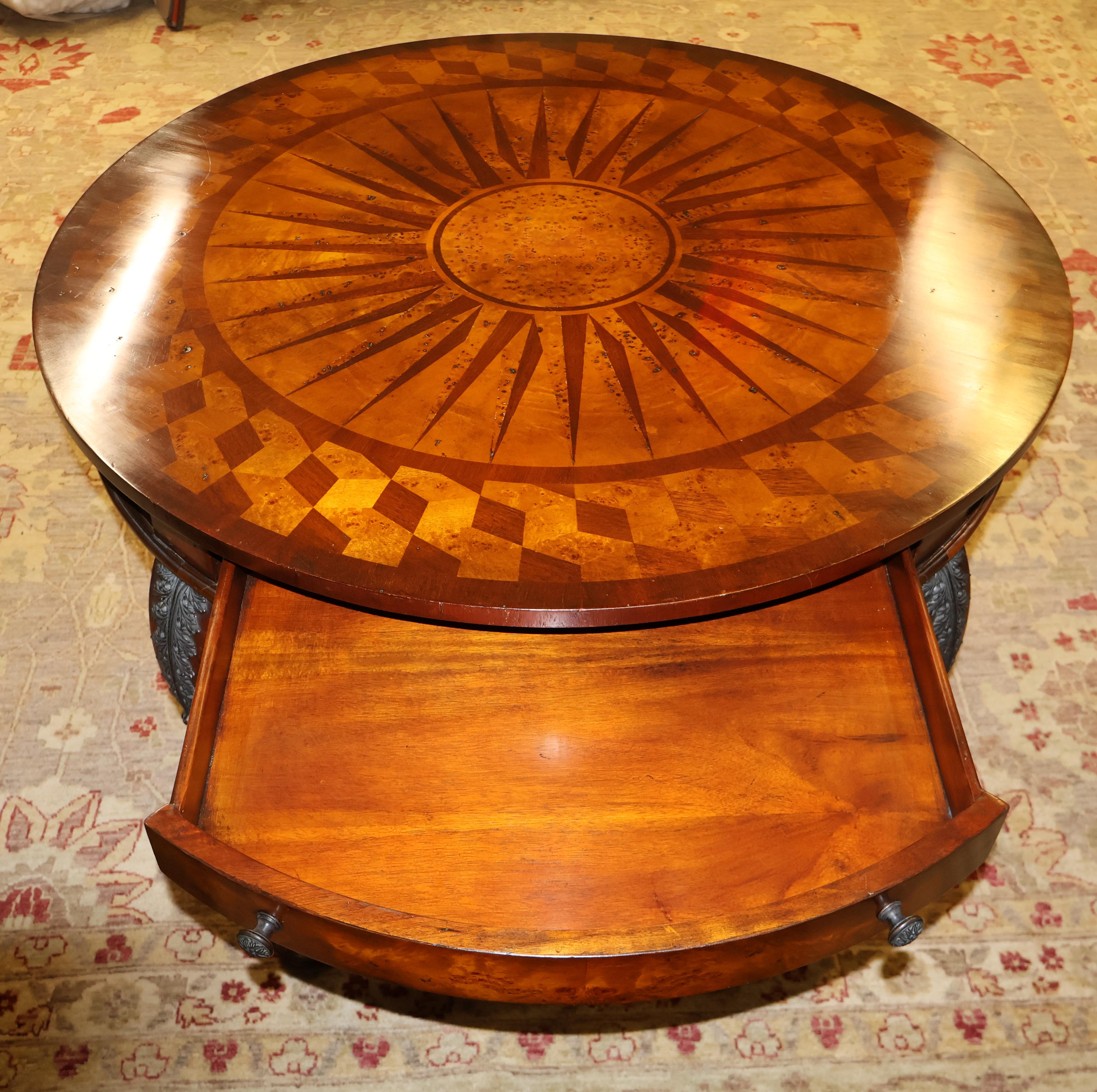 Vintage Theodore Alexander Bronze Mounted Burled Walnut Inlaid Center Table 4