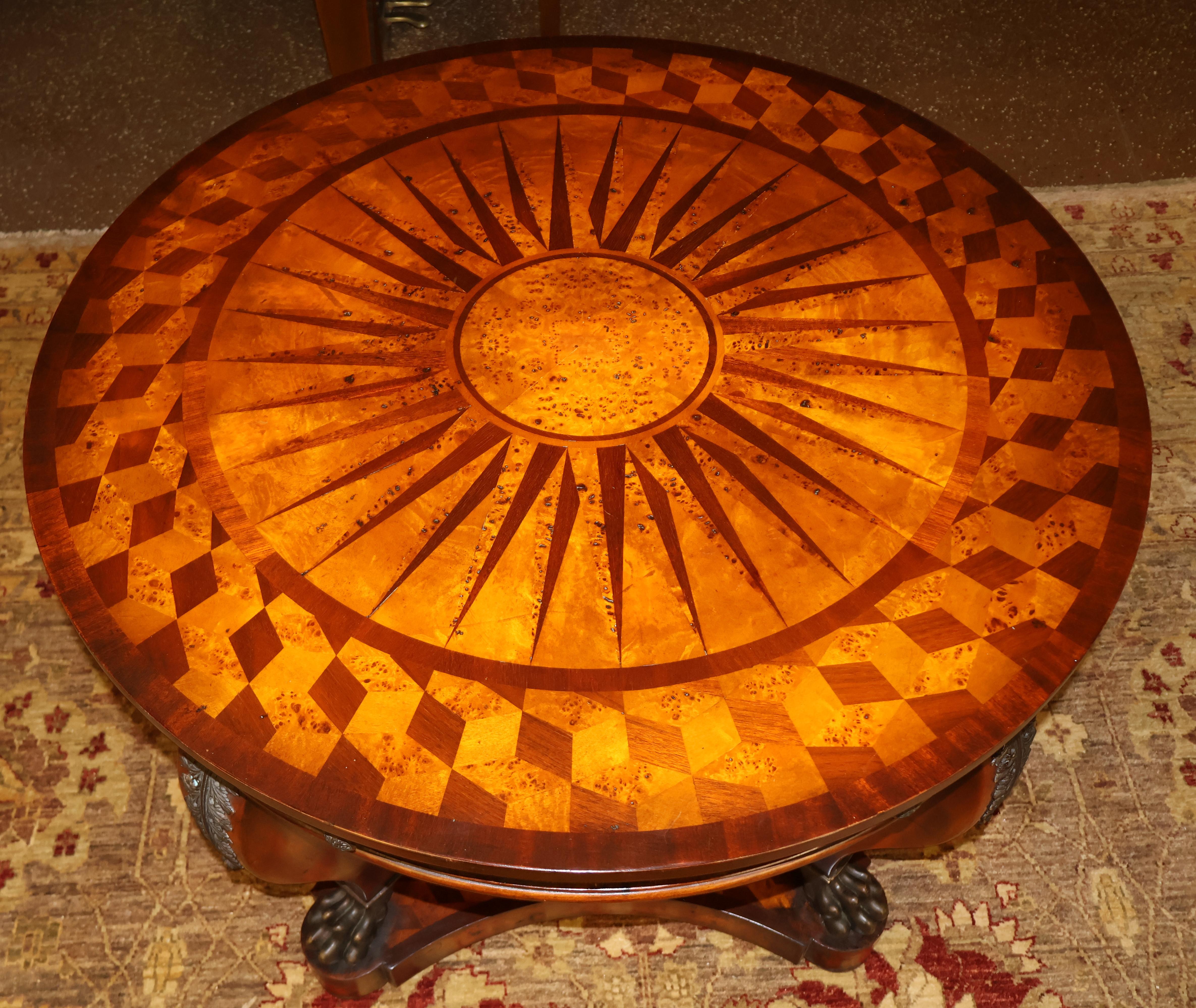 Vintage Theodore Alexander Bronze Mounted Burled Walnut Inlaid Center Table For Sale 9
