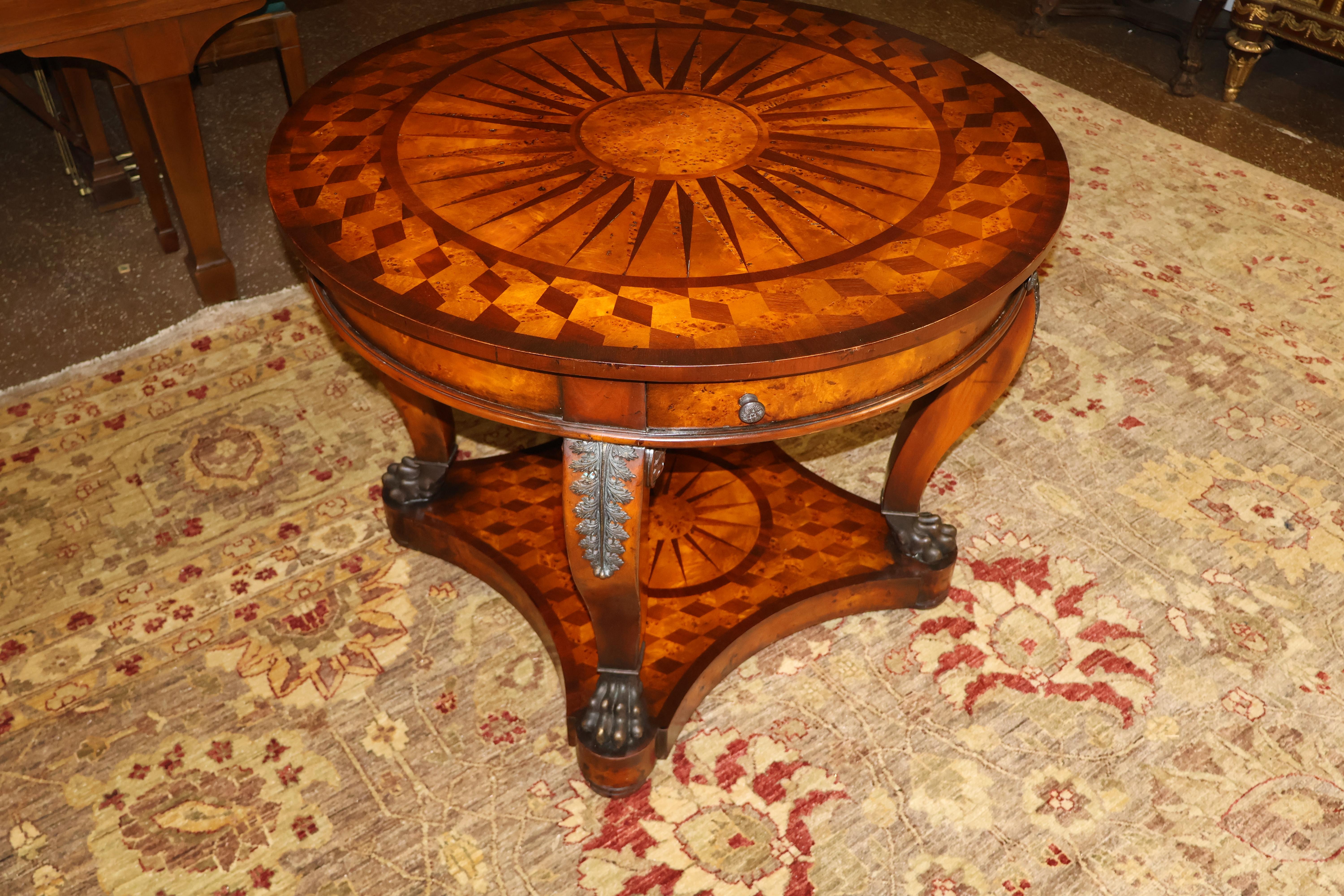 Contemporary Vintage Theodore Alexander Bronze Mounted Burled Walnut Inlaid Center Table