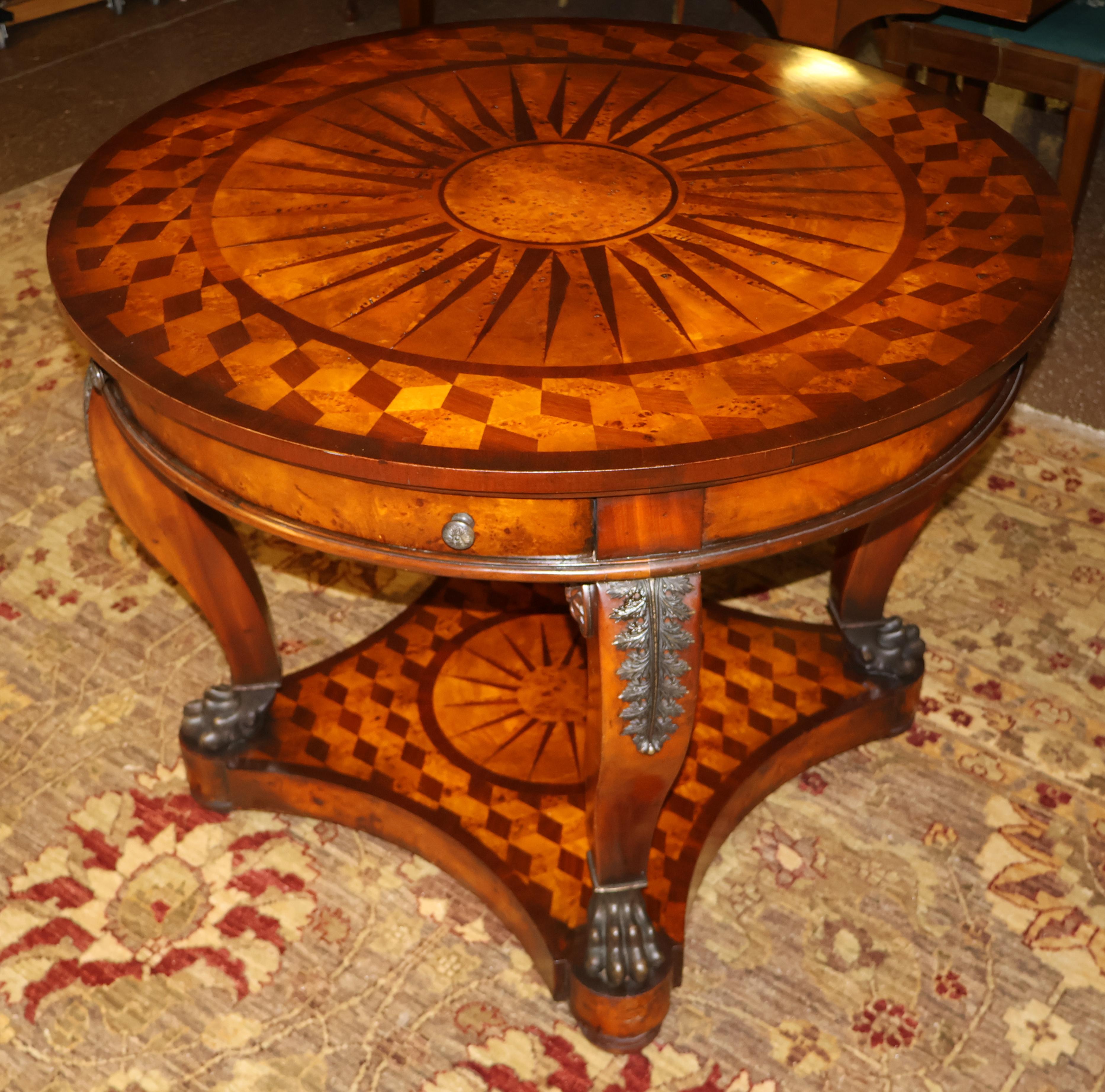 Vintage Theodore Alexander Bronze Mounted Burled Walnut Inlaid Center Table For Sale 2