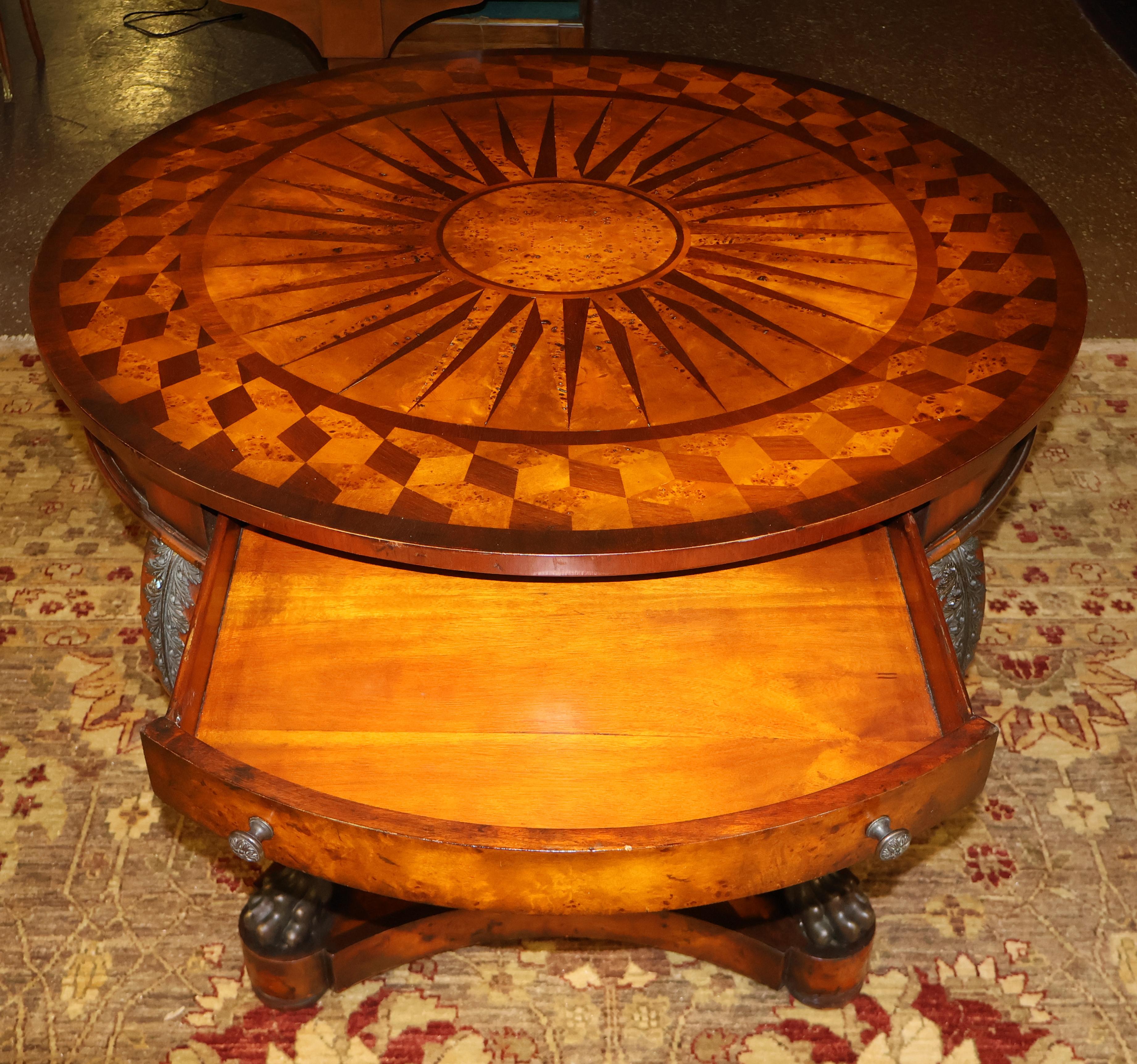 Vintage Theodore Alexander Bronze Mounted Burled Walnut Inlaid Center Table For Sale 3