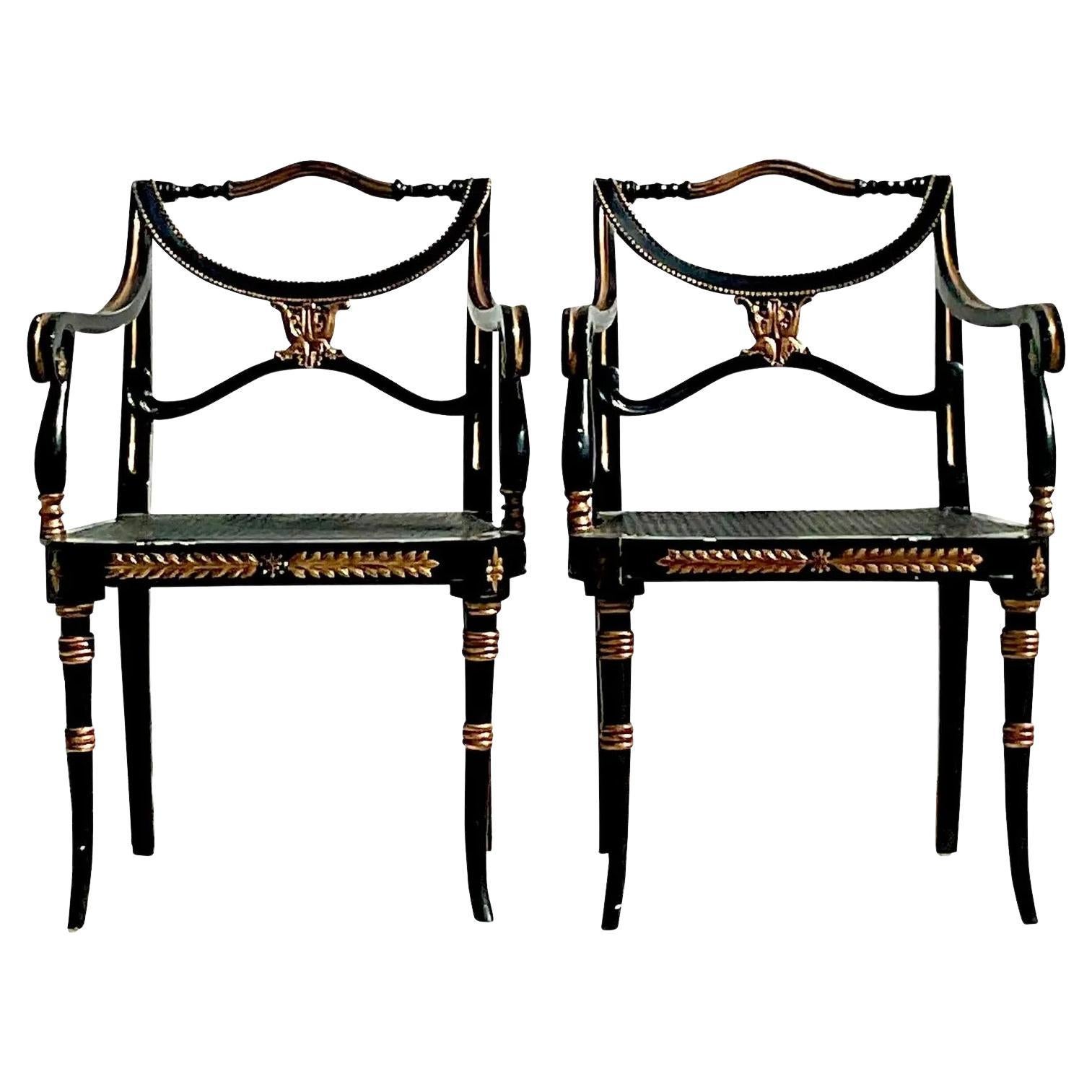 Vintage Theodore Alexander Carved Gilt Arm Chairs, Pair