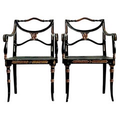 Vintage Theodore Alexander Carved Gilt Arm Chairs, Pair