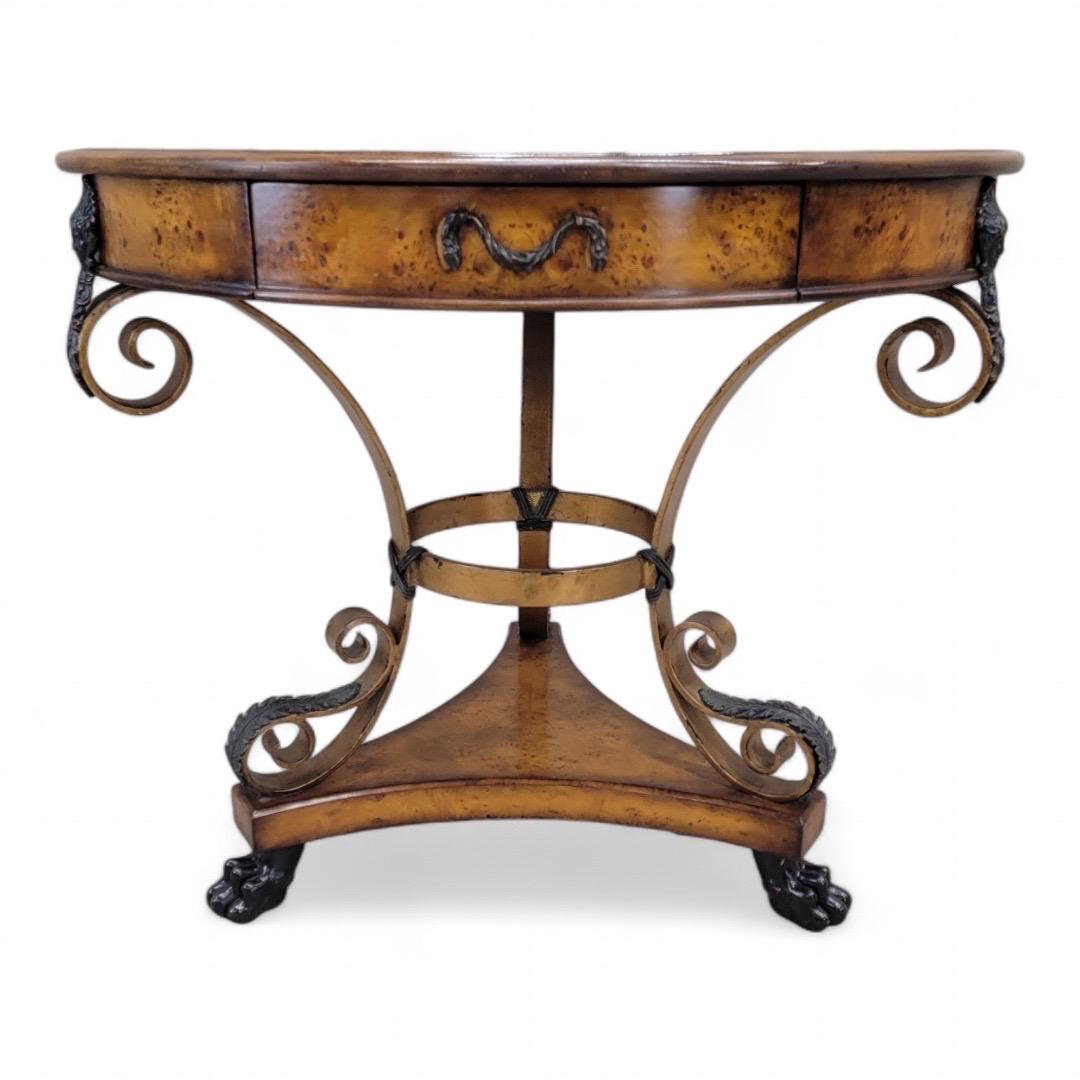 Inconnu Table vintage Theodore Alexander Caryatid Iron & Walnut Burl Round Drum Paw Foot en vente