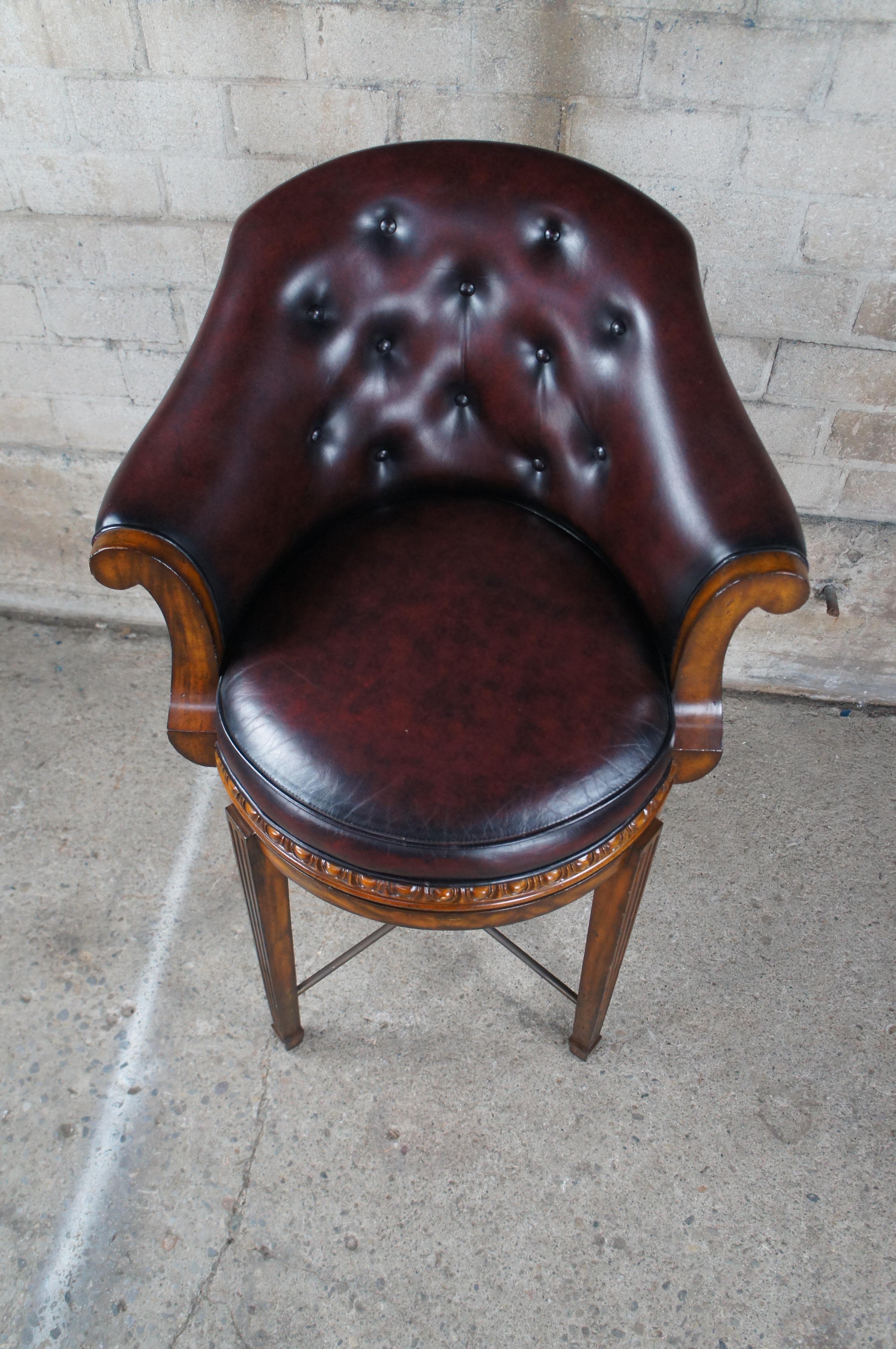 20th Century Vintage Theodore Alexander Flame Mahogany Tufted Leather Bar Counter Stool  For Sale