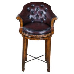 Used Theodore Alexander Flame Mahogany Tufted Leather Bar Counter Stool 