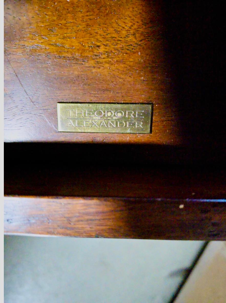 Vintage Theodore Alexander Mahogany Leather Game Table with 2 Chairs For Sale 8