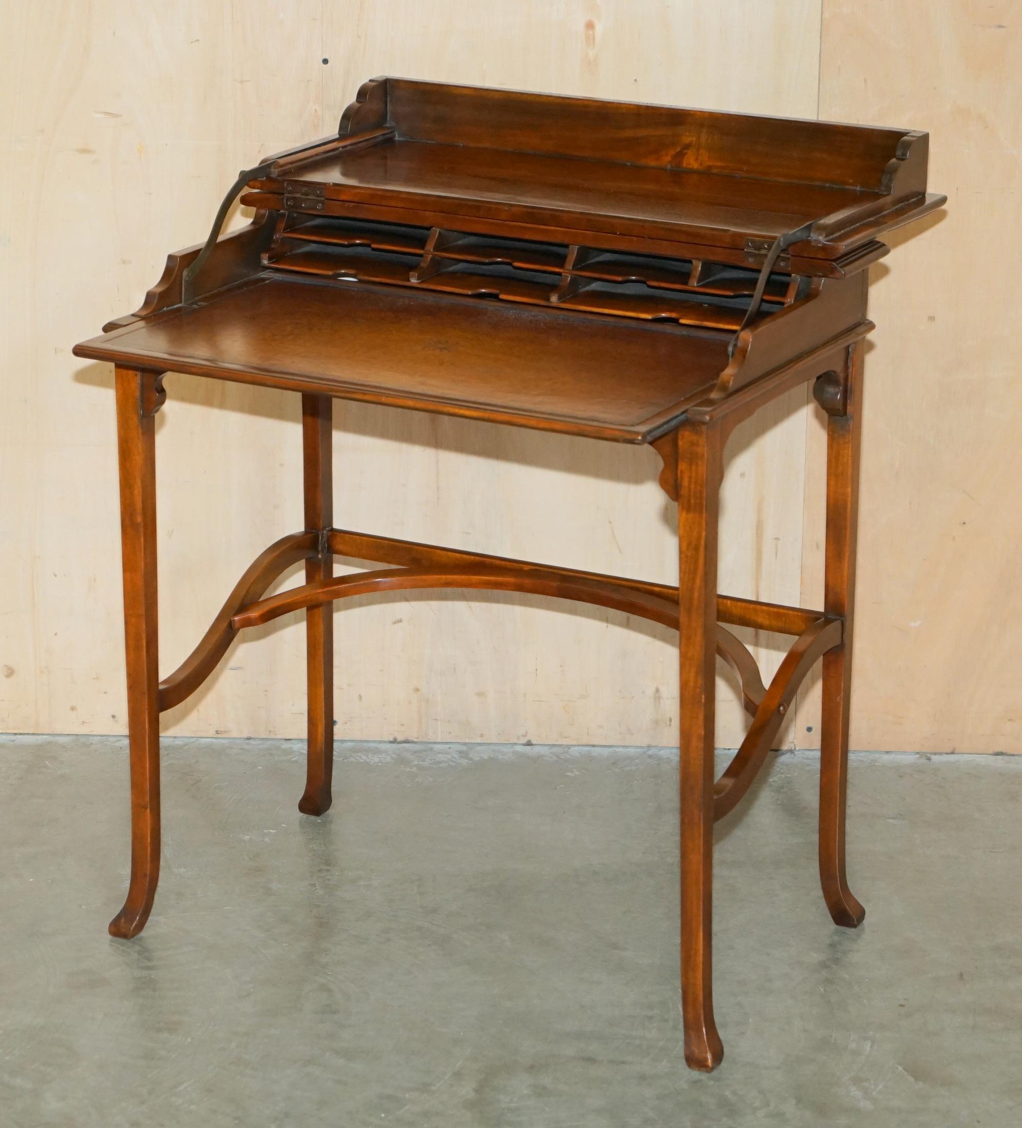 VINTAGE THEODORE ALEXANDER MiLITARY CAMPAIGN STYLE WRITING DESK BROWN LEATHER 2