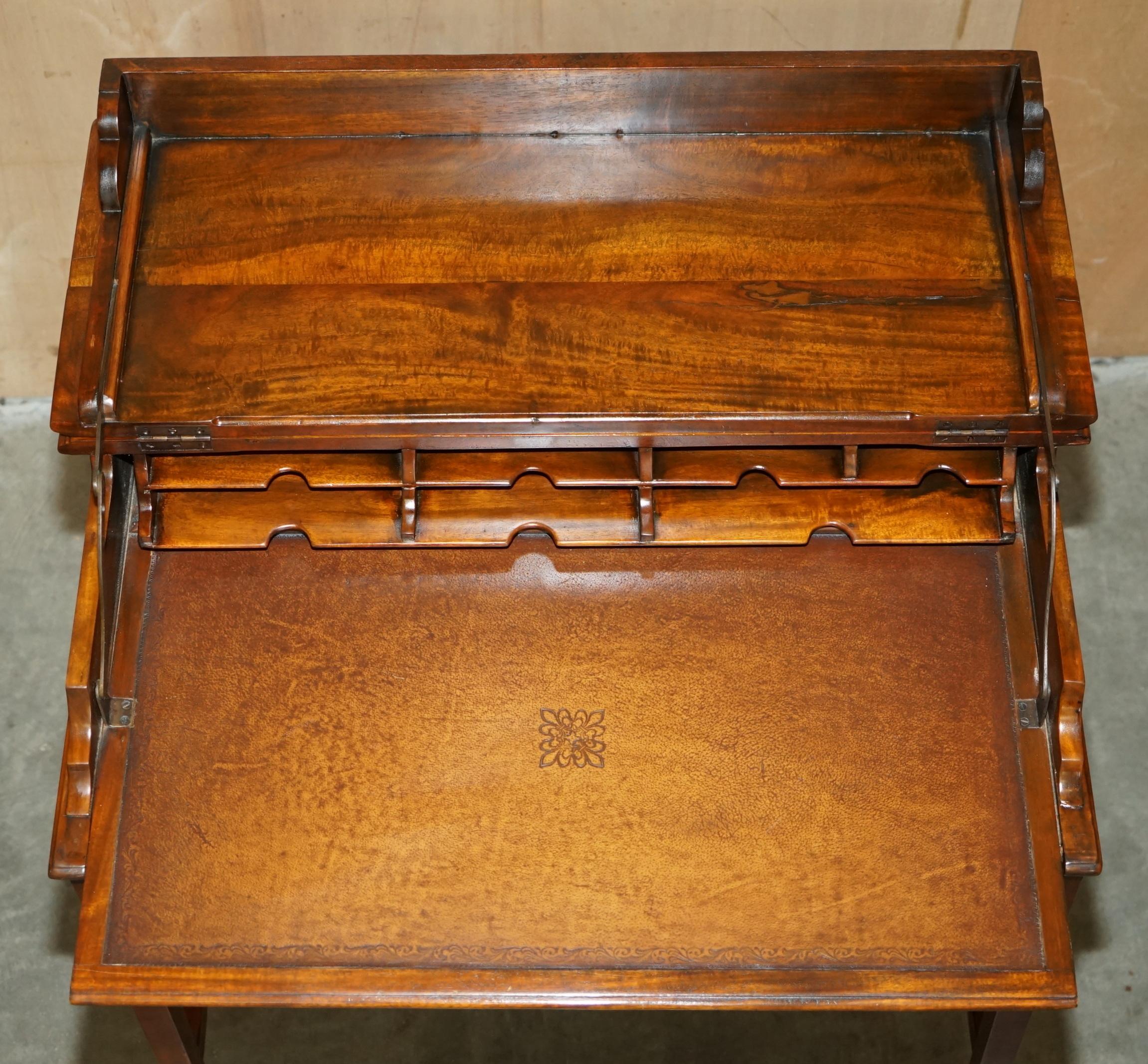 VINTAGE THEODORE ALEXANDER MiLITARY CAMPAIGN STYLE WRITING DESK BROWN LEATHER 4