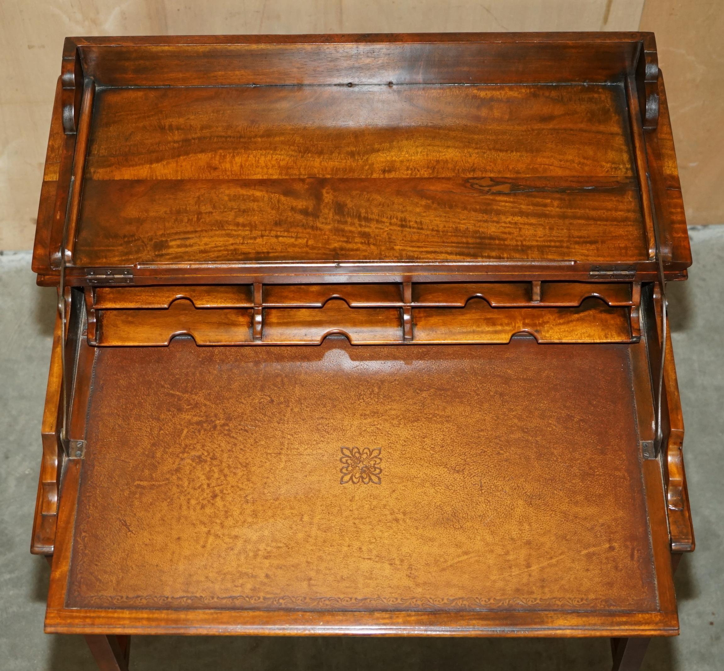 VINTAGE THEODORE ALEXANDER MiLITARY CAMPAIGN STYLE WRITING DESK BROWN LEATHER For Sale 8