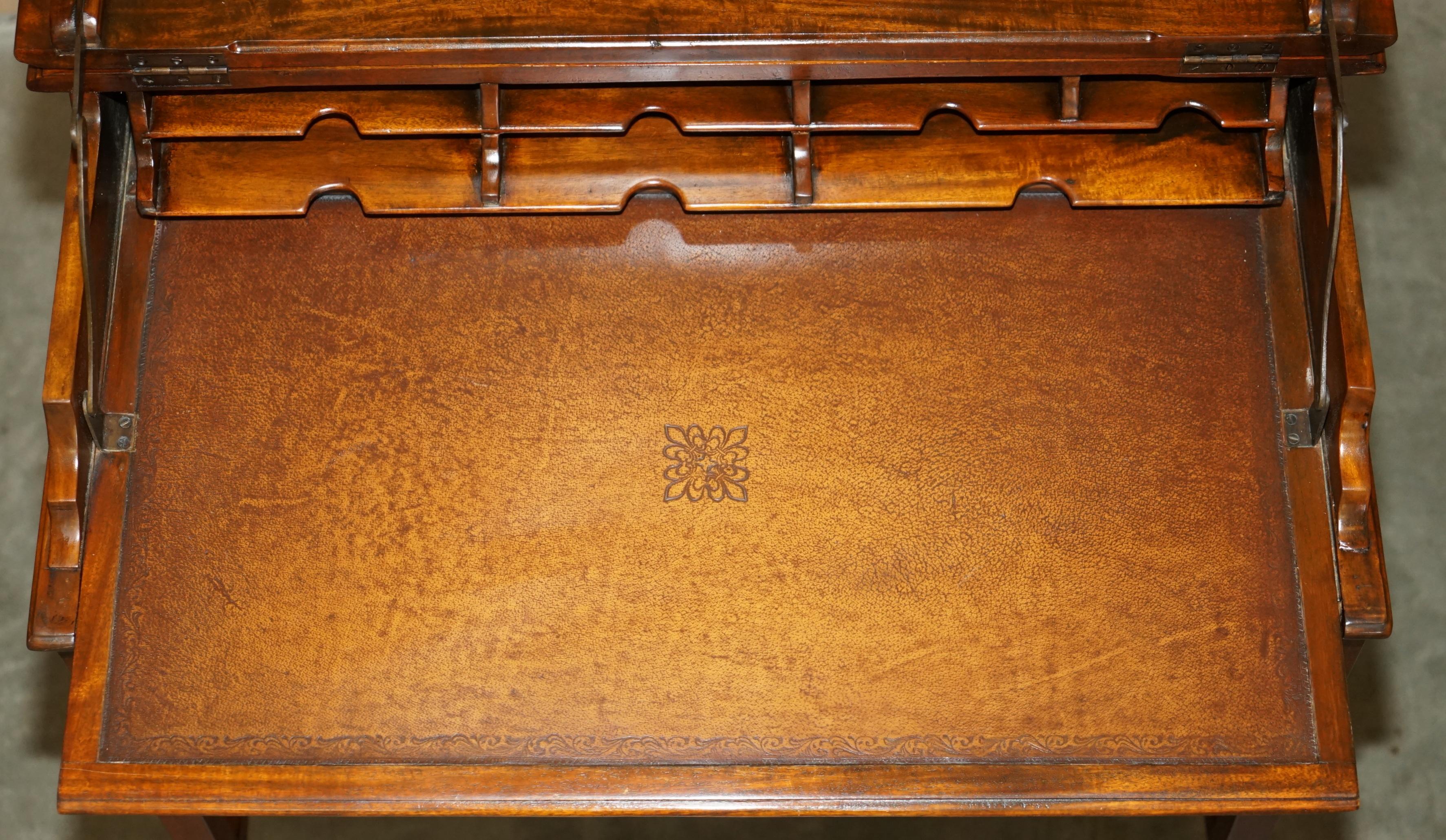 VINTAGE THEODORE ALEXANDER MiLITARY CAMPAIGN STYLE WRITING DESK BROWN LEATHER 5