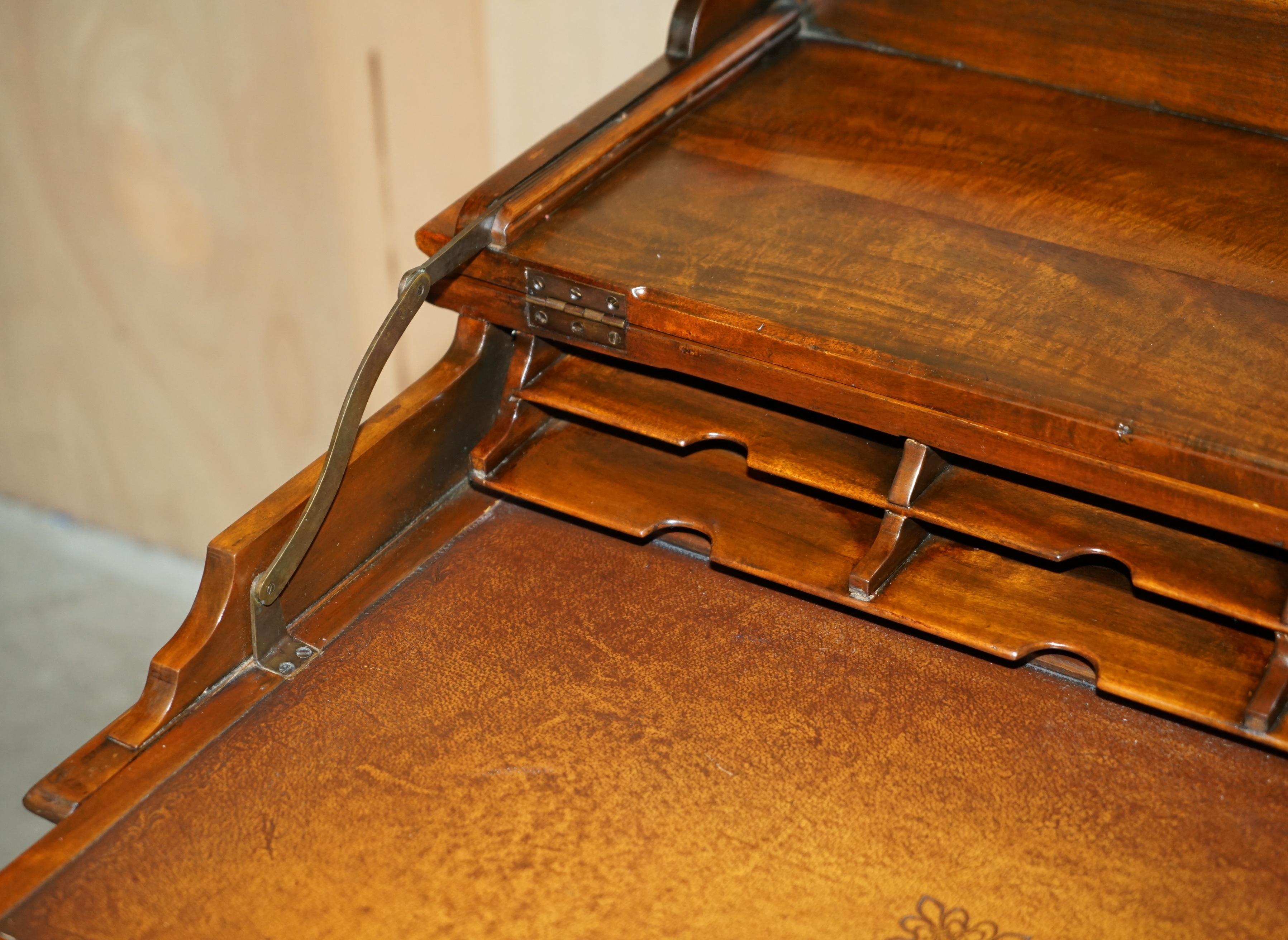 VINTAGE THEODORE ALEXANDER MiLITARY CAMPAIGN STYLE WRITING DESK BROWN LEATHER 7