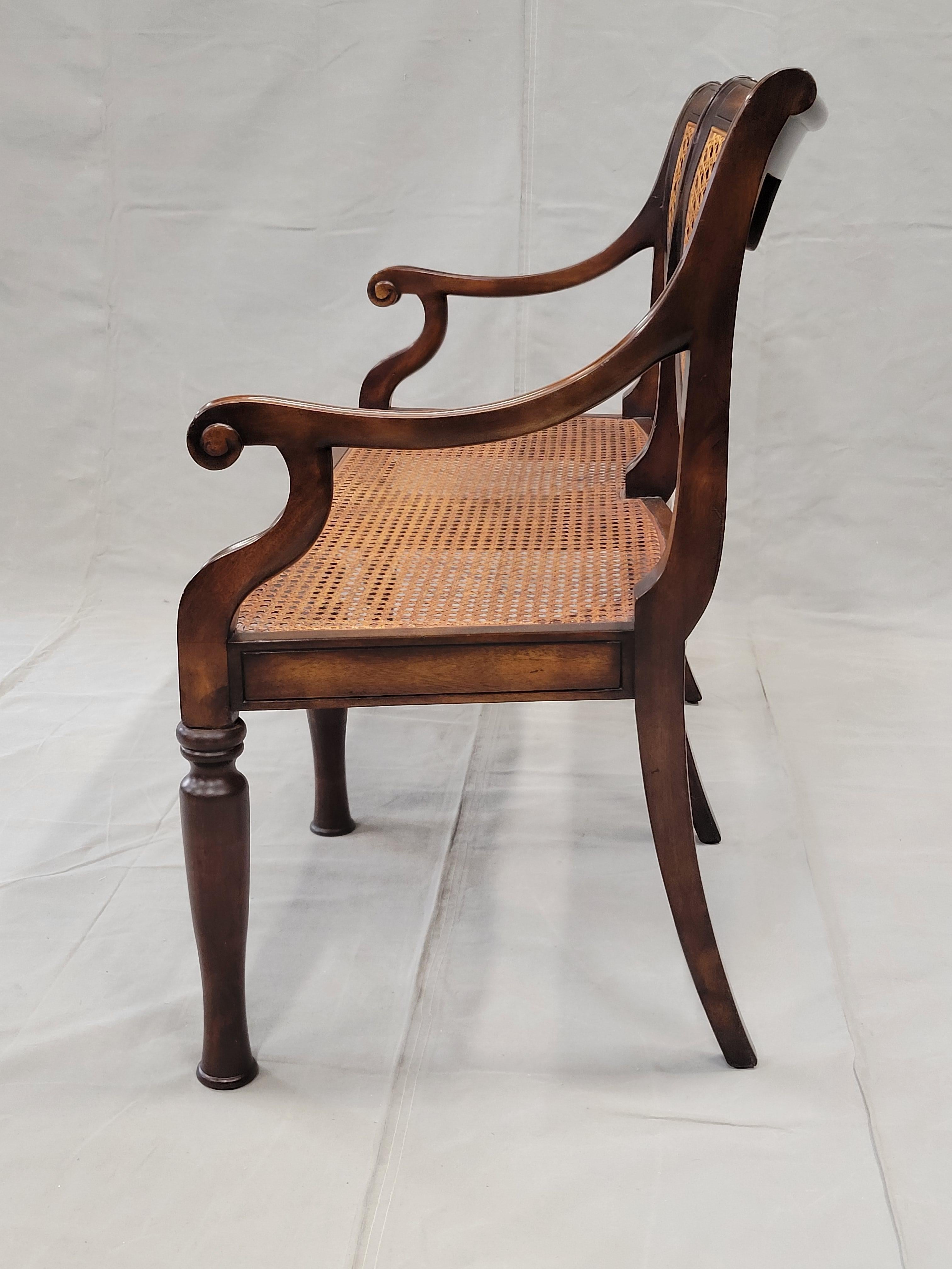Vintage Theodore Alexander Regency Caned Mahogany Settee With Down Cushion 3