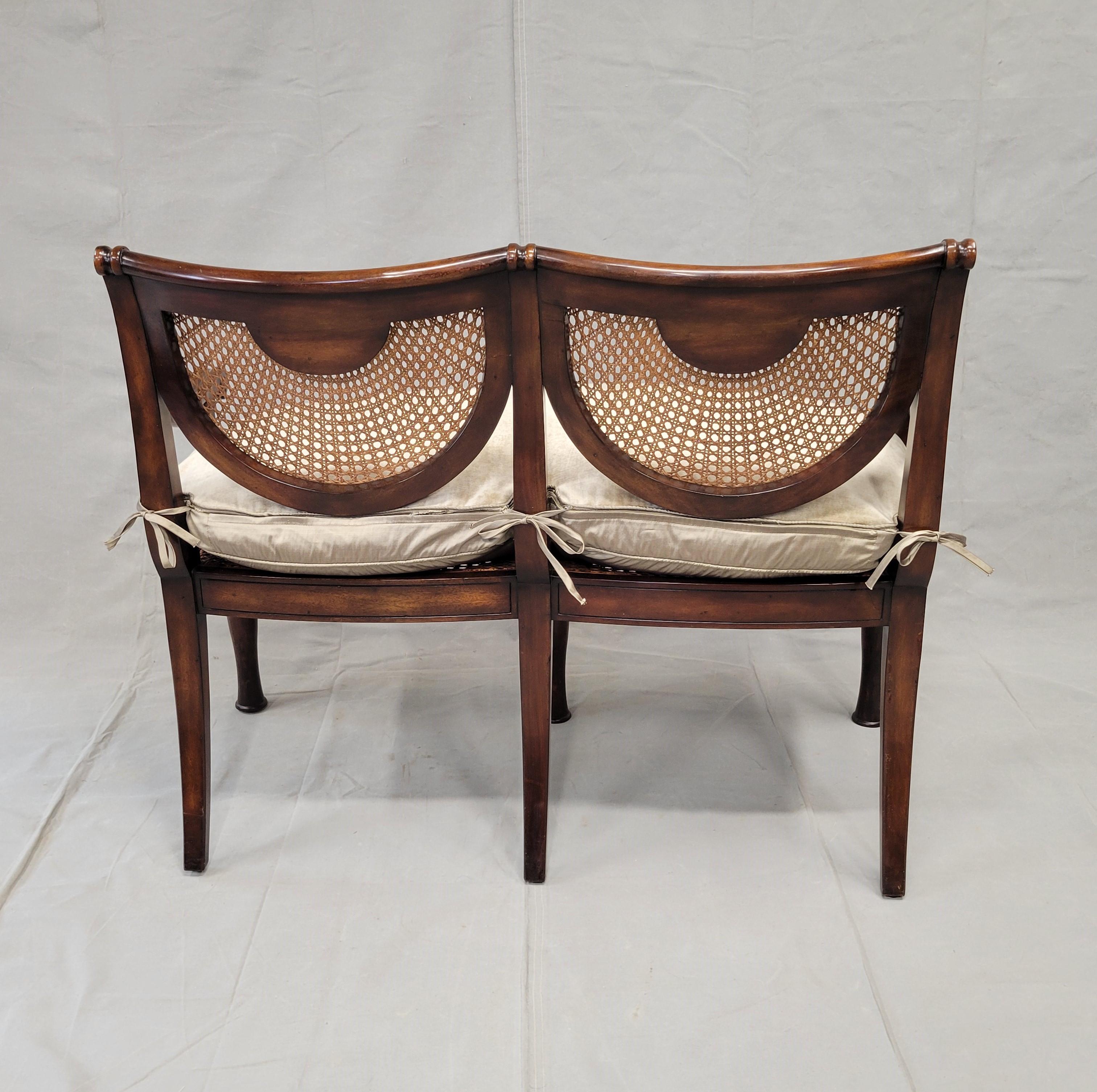 Vintage Theodore Alexander Regency Caned Mahogany Settee With Down Cushion For Sale 5