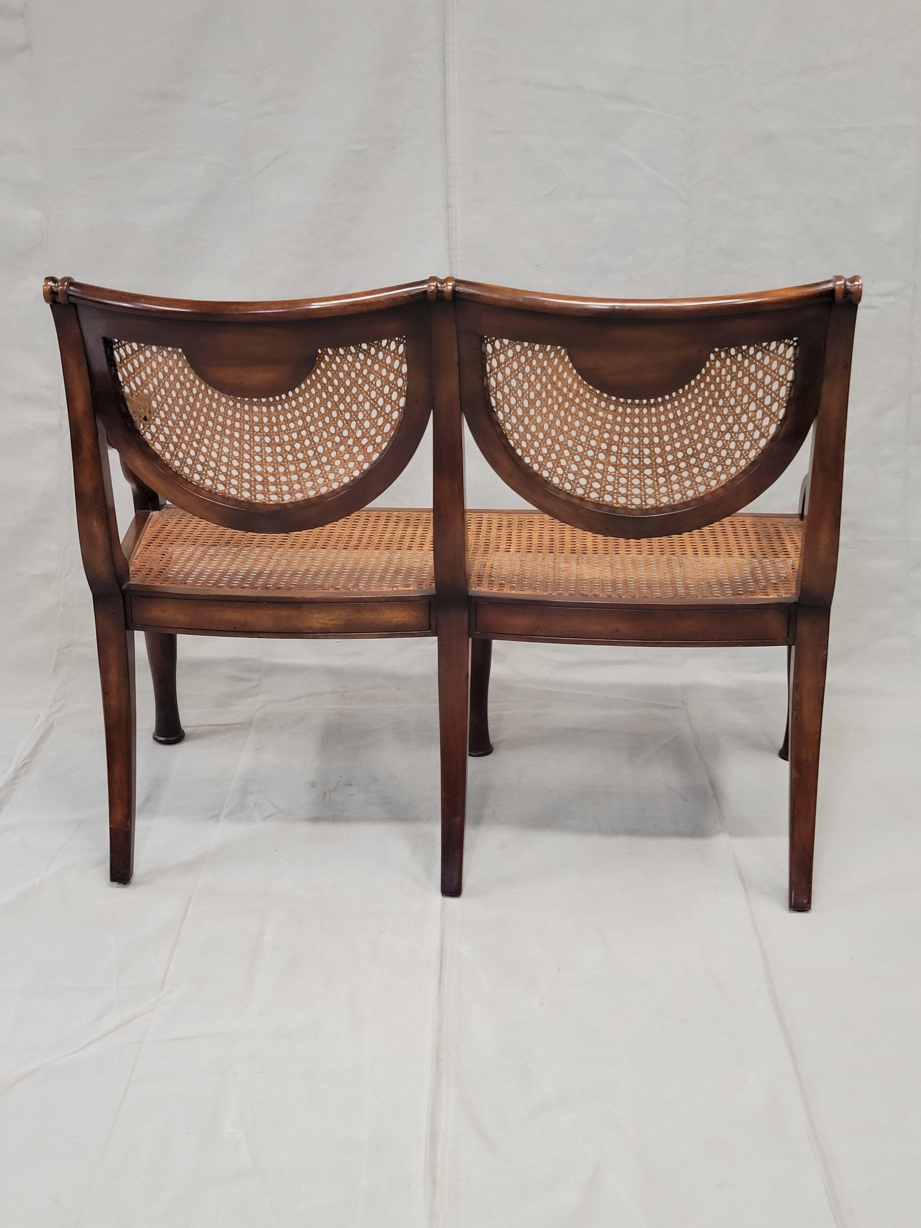 Vintage Theodore Alexander Regency Caned Mahogany Settee With Down Cushion For Sale 6
