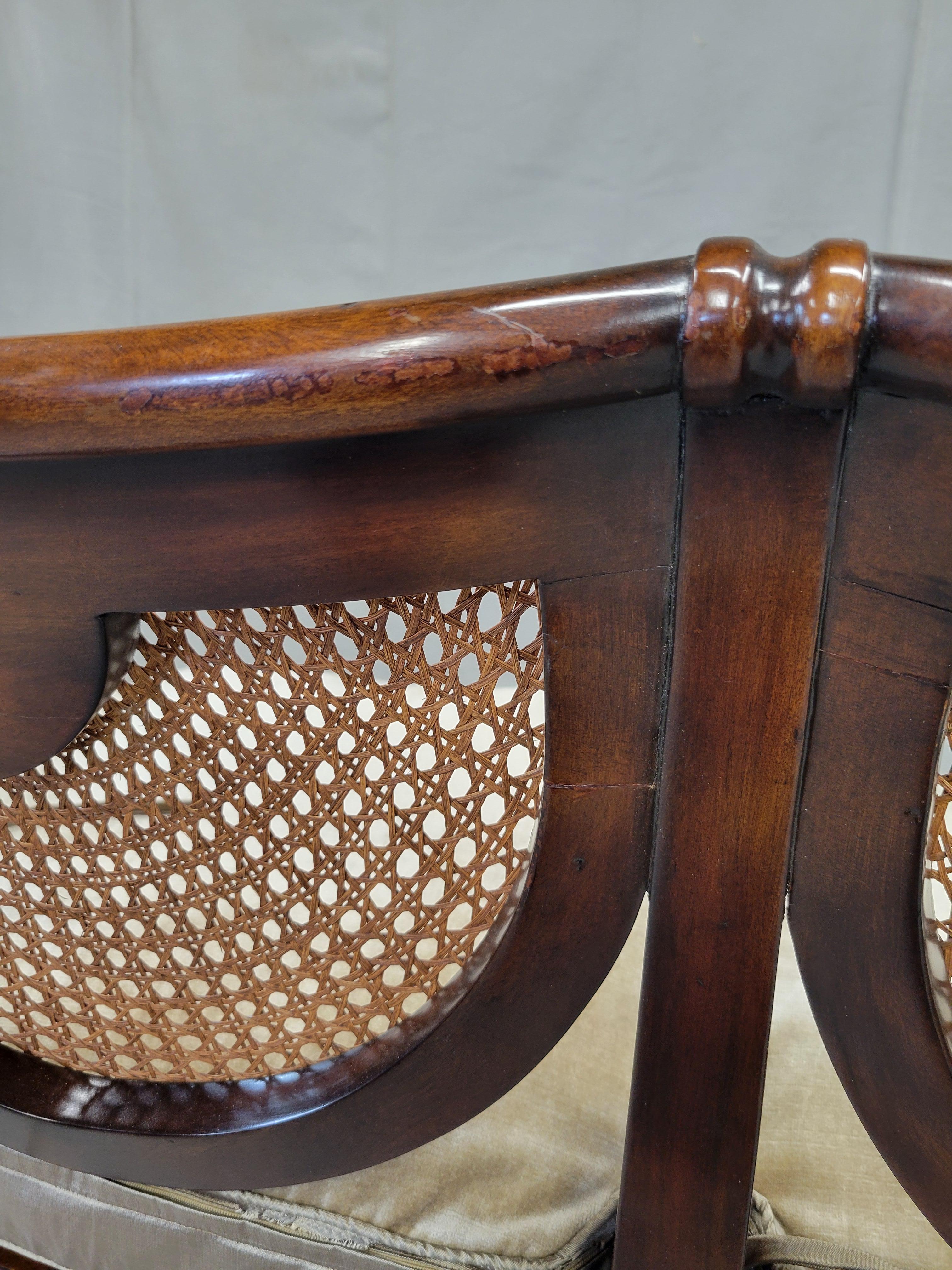 Vintage Theodore Alexander Regency Caned Mahogany Settee With Down Cushion 7