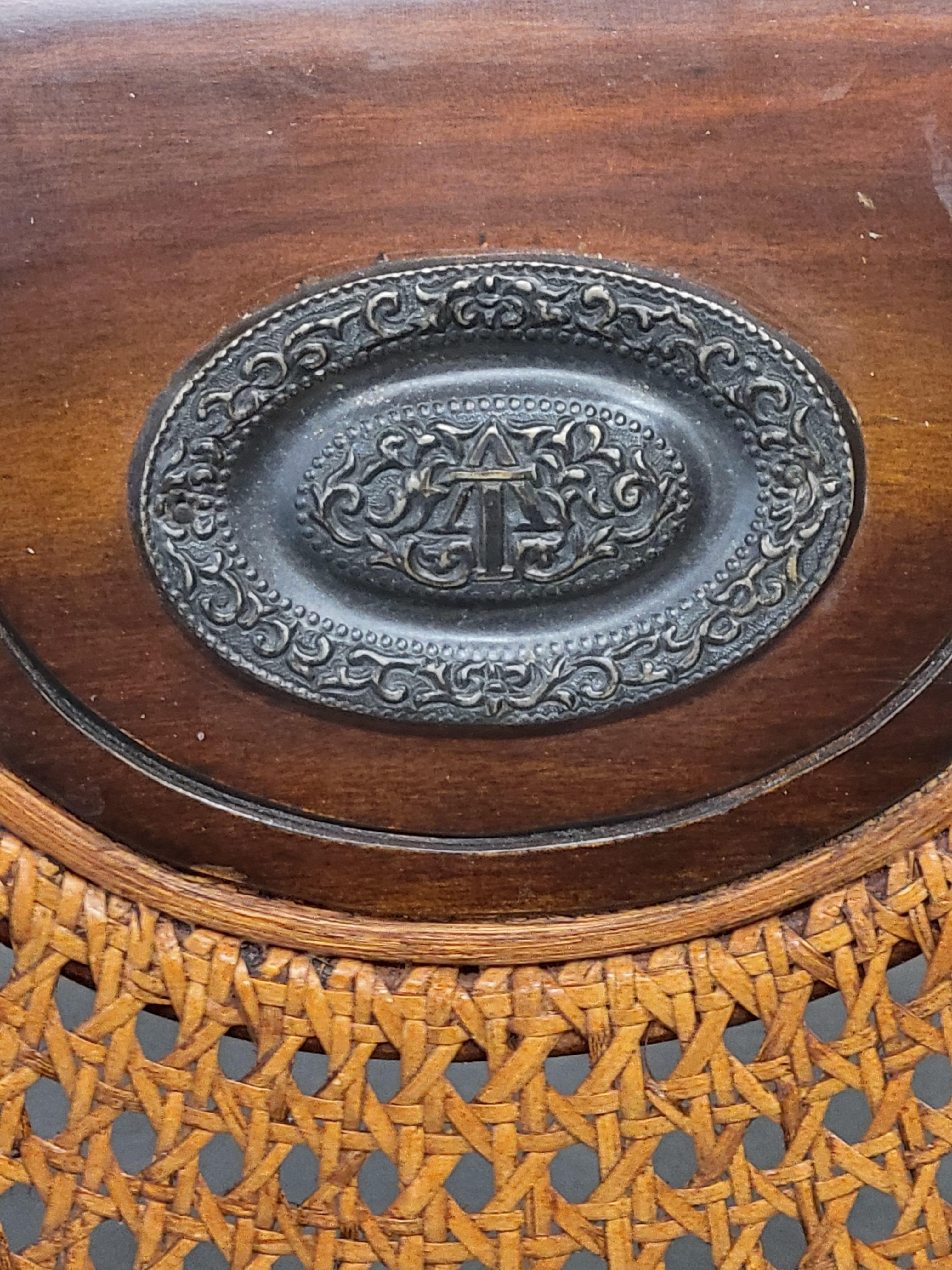 Brass Vintage Theodore Alexander Regency Caned Mahogany Settee With Down Cushion