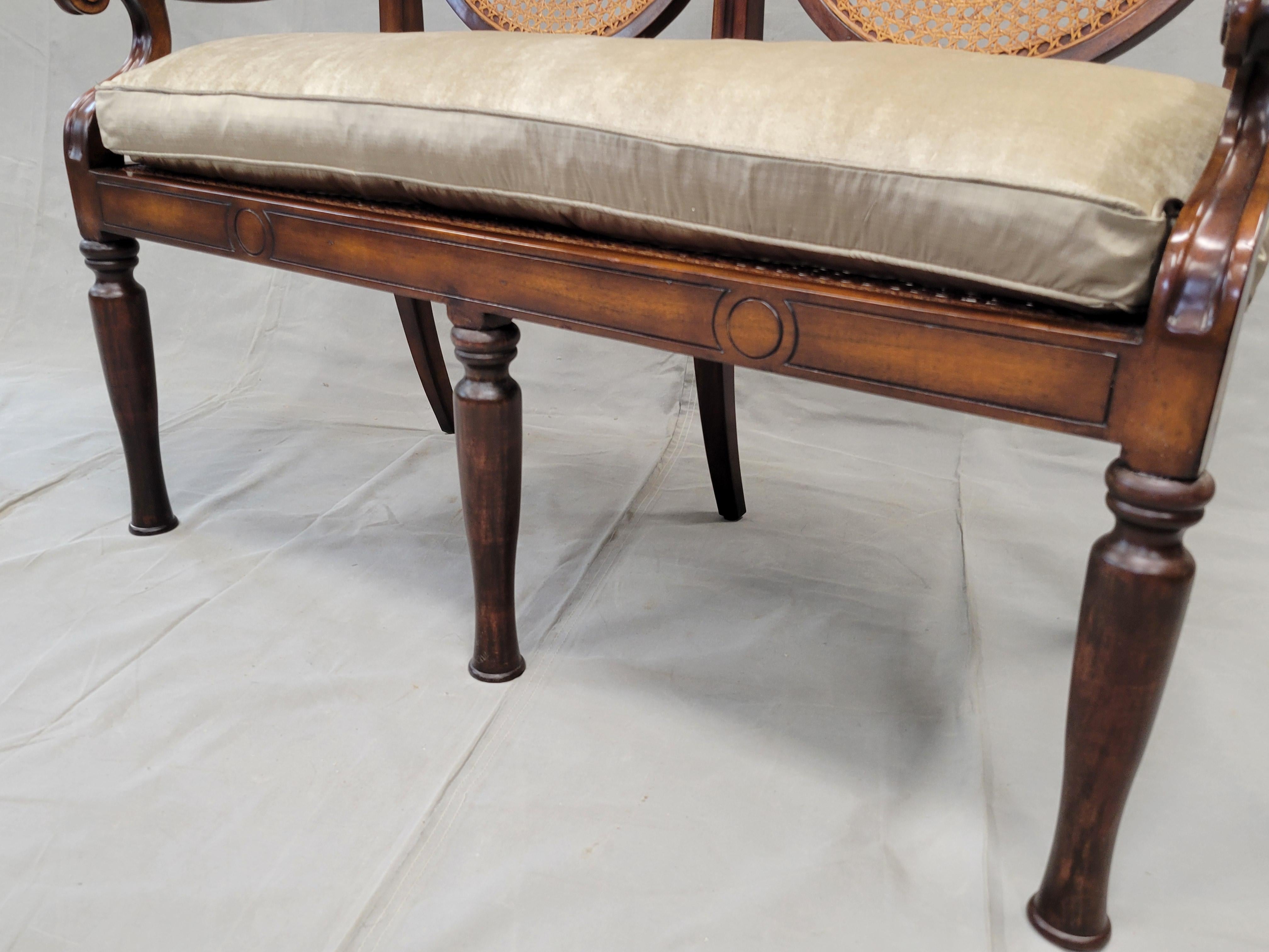 Vintage Theodore Alexander Regency Caned Mahogany Settee With Down Cushion 1
