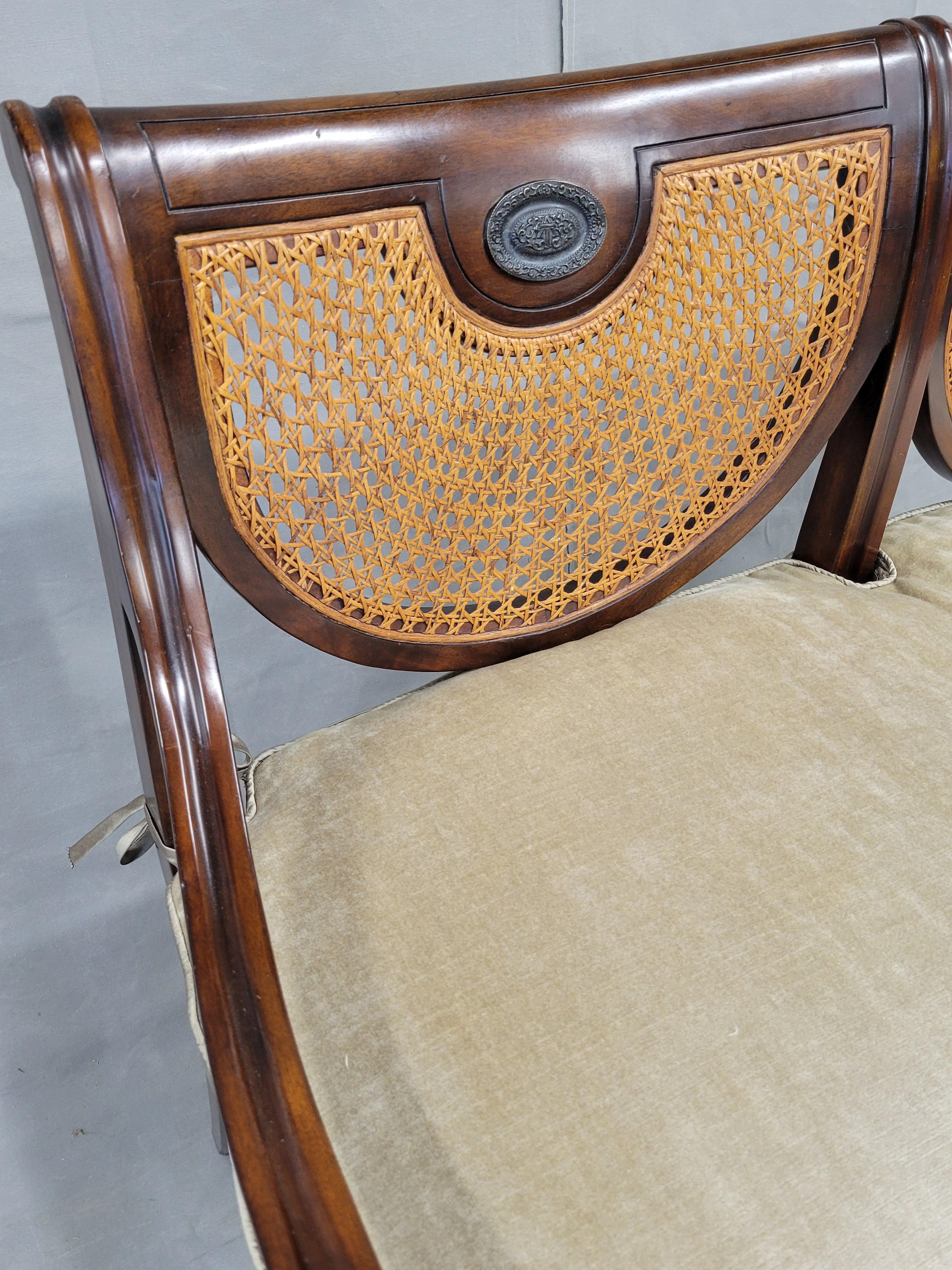 Vintage Theodore Alexander Regency Caned Mahogany Settee With Down Cushion 2