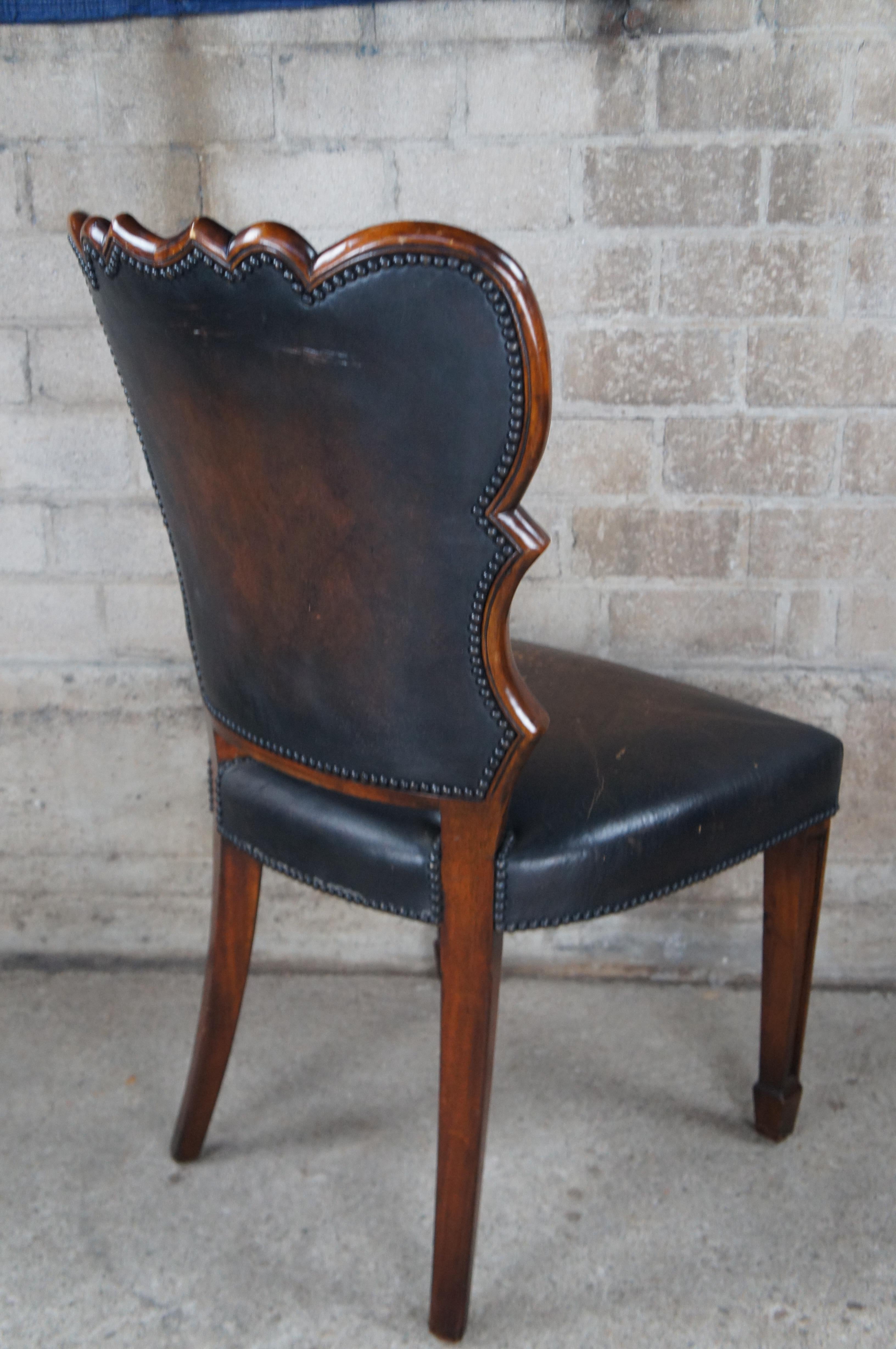 Vintage Theodore Alexander Sheraton Style Mahogany Brown Leather Side Desk Chair For Sale 5