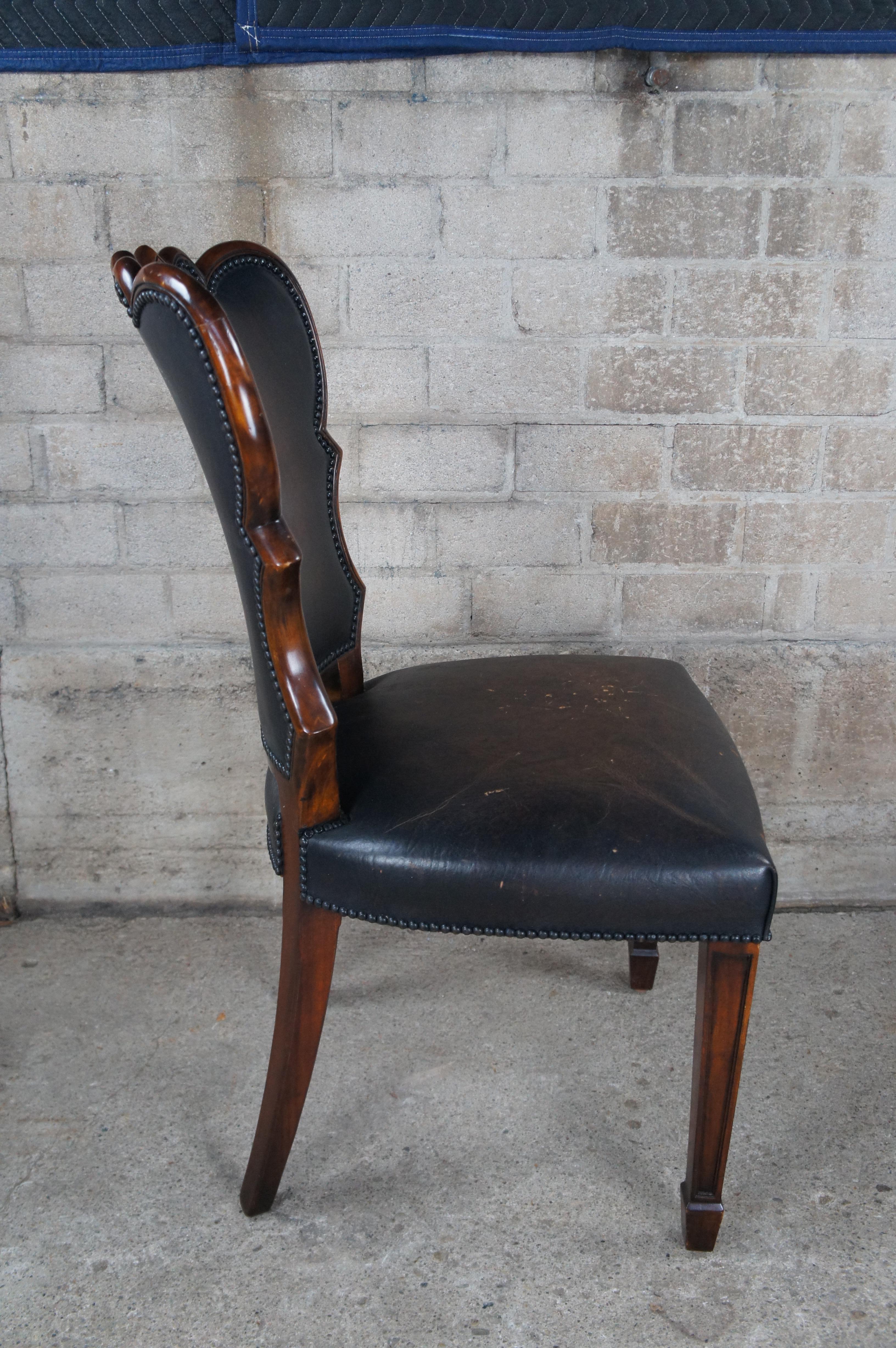 Vintage Theodore Alexander Sheraton Style Mahogany Brown Leather Side Desk Chair For Sale 6