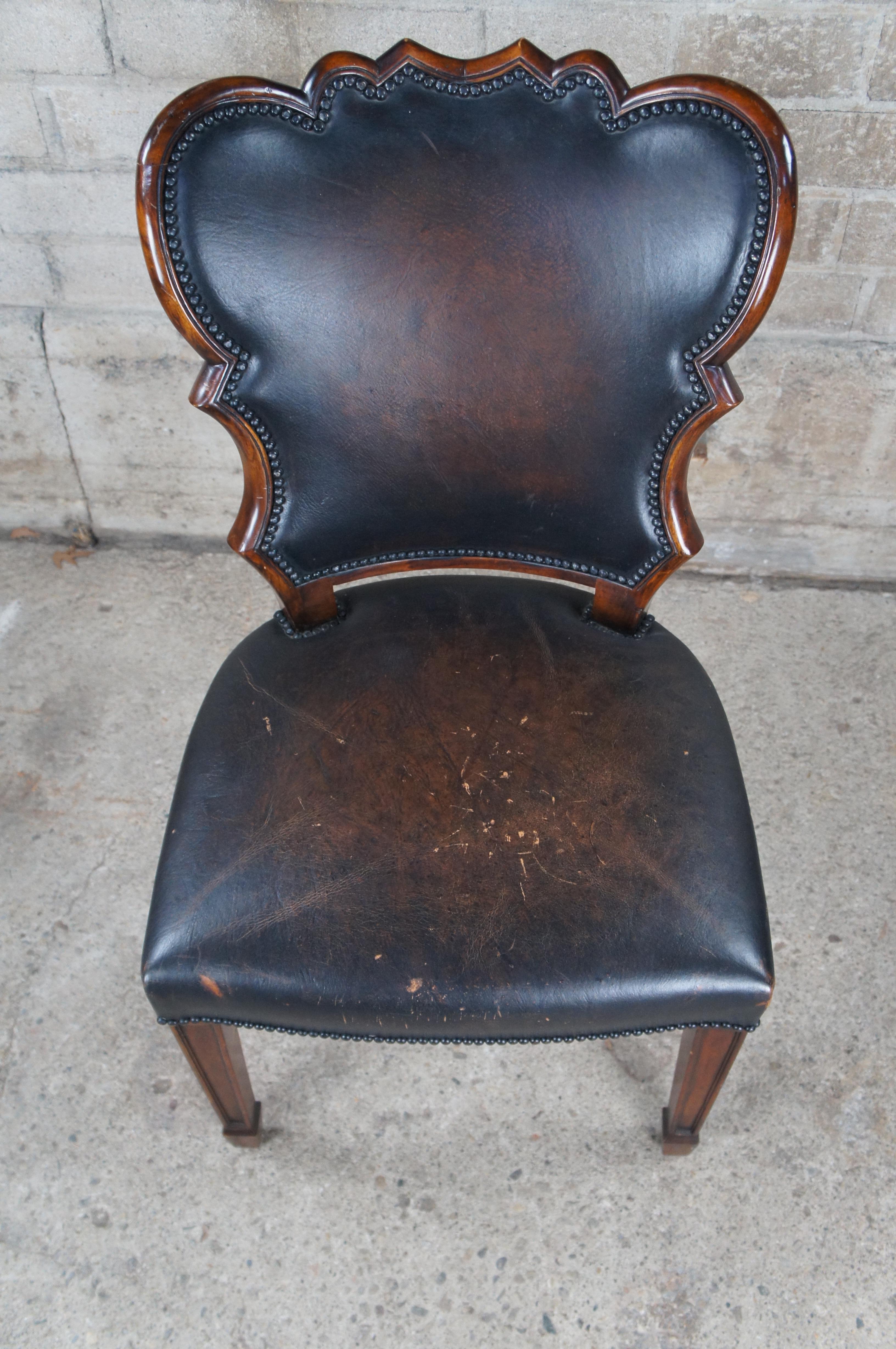Vintage Theodore Alexander Sheraton Style Mahogany Brown Leather Side Desk Chair In Good Condition For Sale In Dayton, OH
