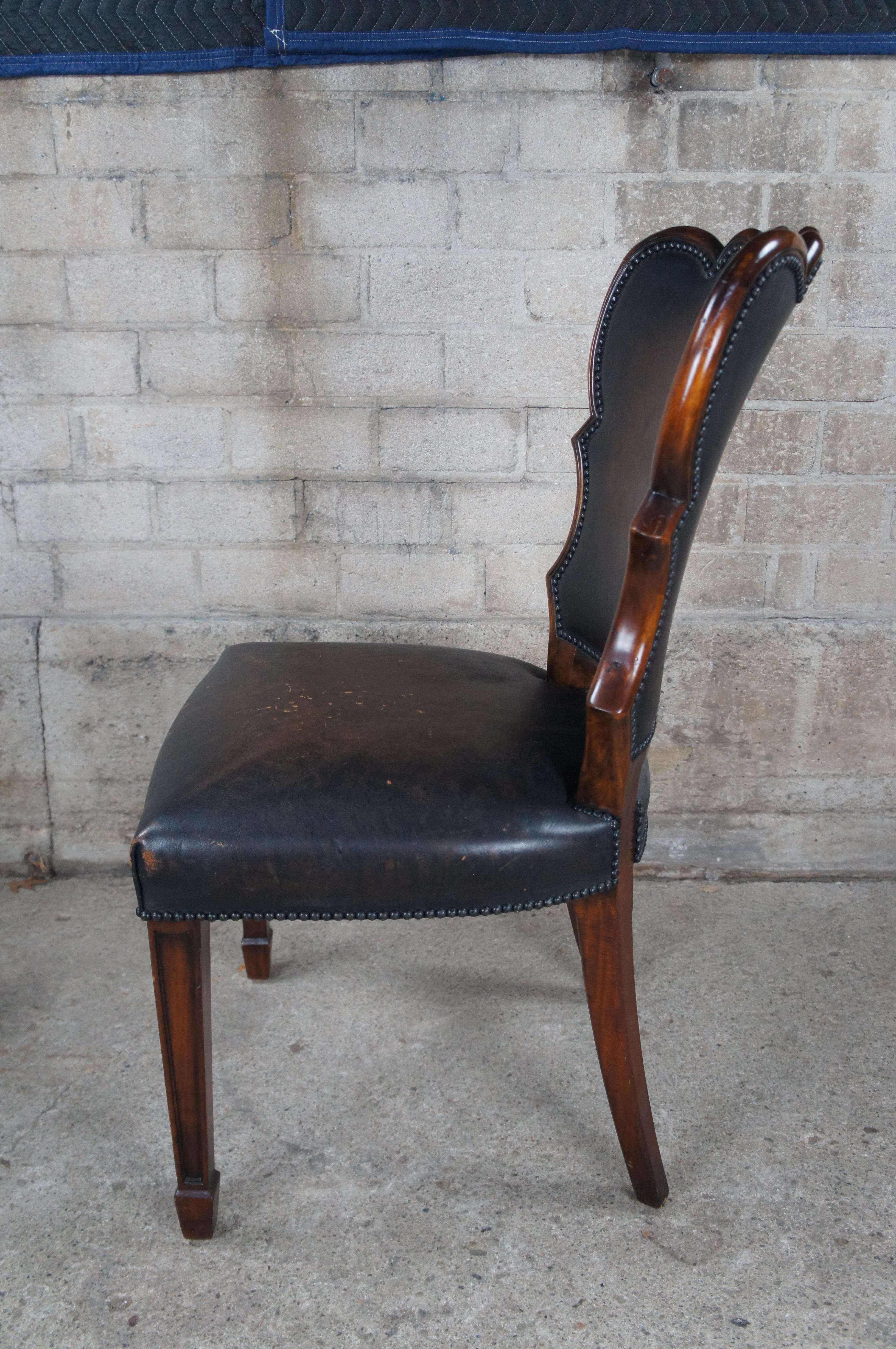 Vintage Theodore Alexander Sheraton Style Mahogany Brown Leather Side Desk Chair For Sale 3
