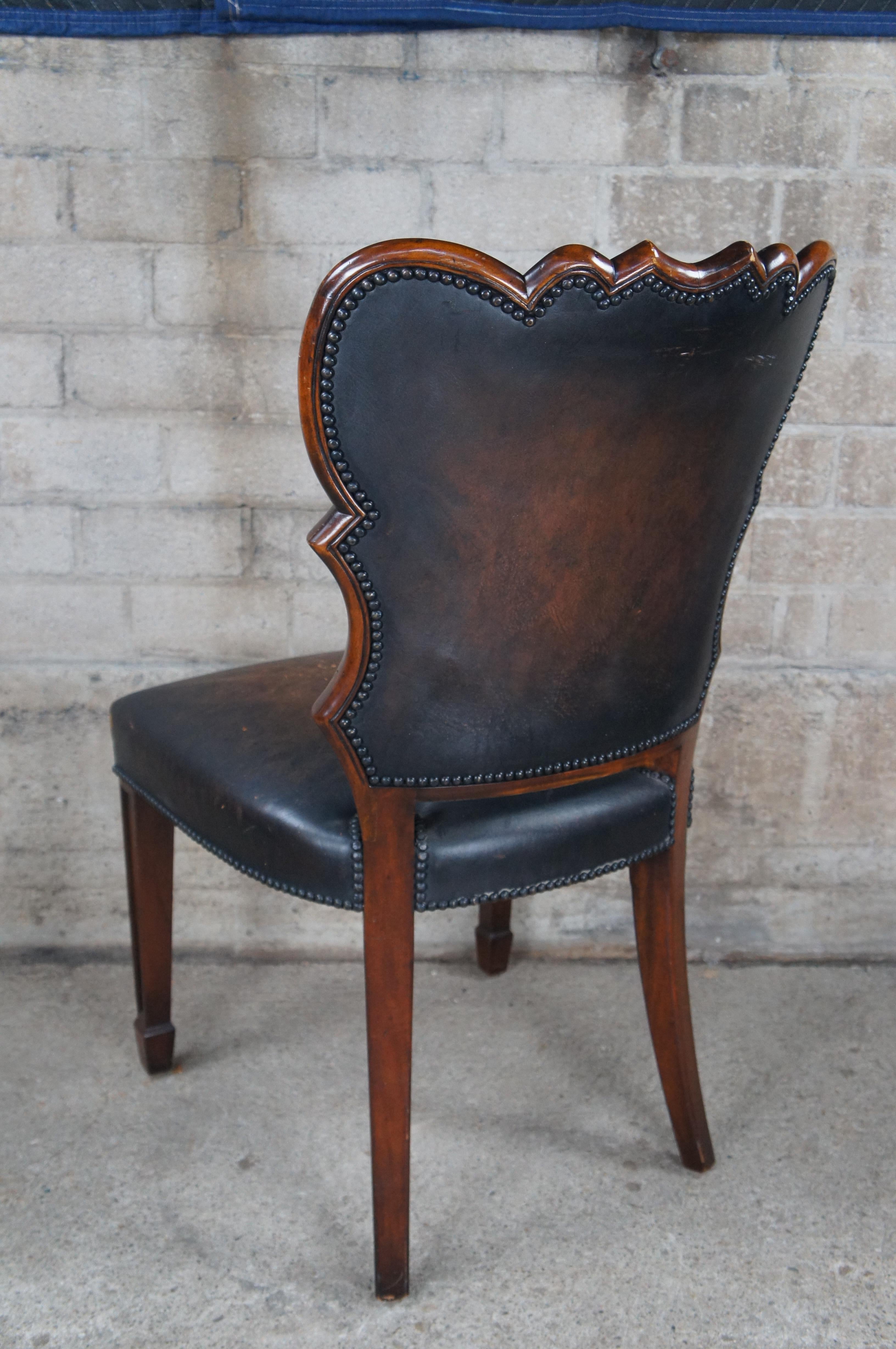 Vintage Theodore Alexander Sheraton Style Mahogany Brown Leather Side Desk Chair For Sale 4