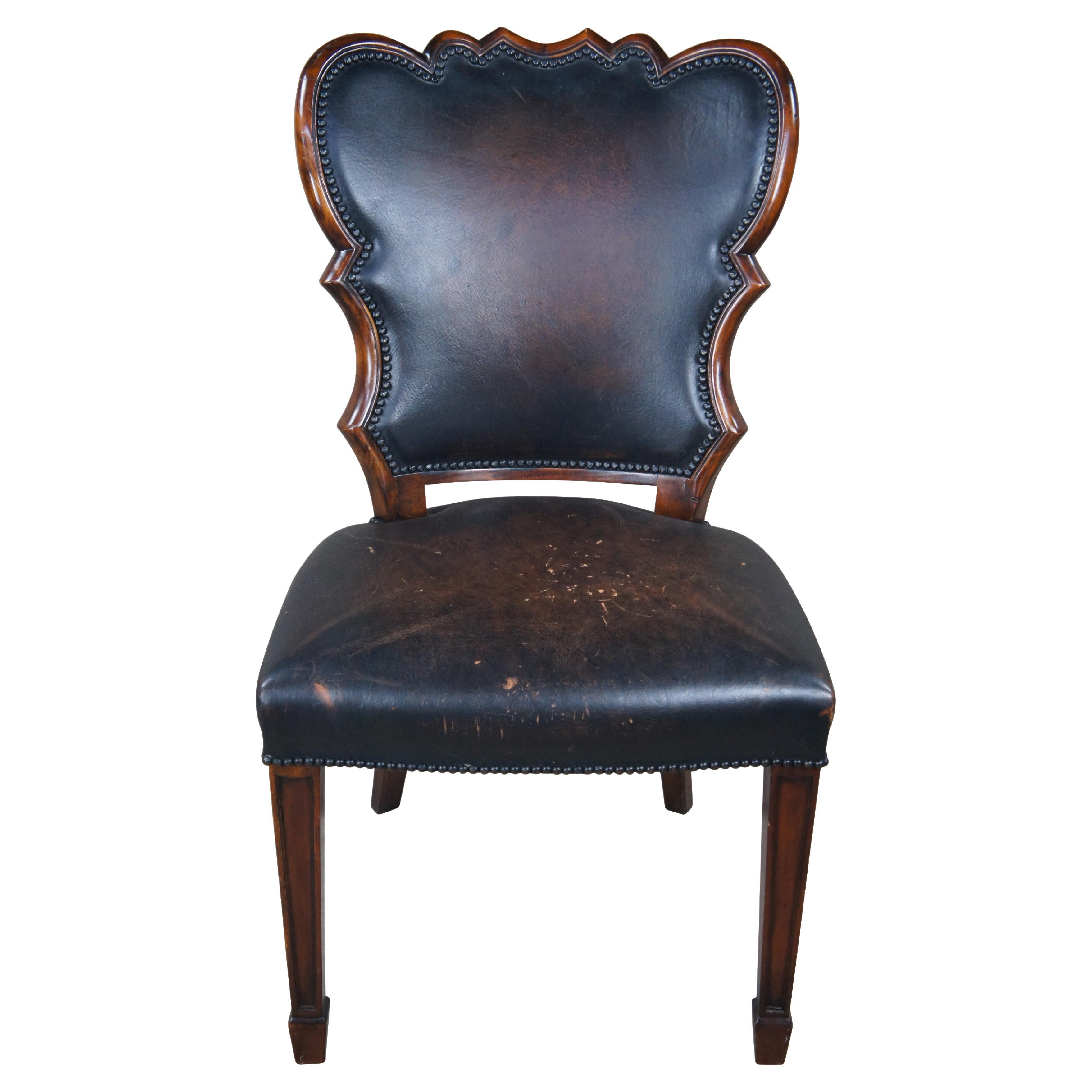 Vintage Theodore Alexander Sheraton Style Mahogany Brown Leather Side Desk Chair For Sale