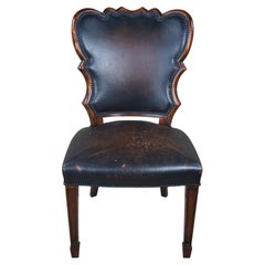 Chaise de bureau vintage Theodore Alexander style Sheraton en acajou et cuir Brown