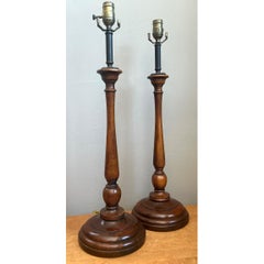 Vintage Theodore Alexander Turned Wood Candlestick Table Lamps - A Pair