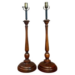 Vintage Theodore Alexander Turned Wood Candlestick Table Lamps - A Pair