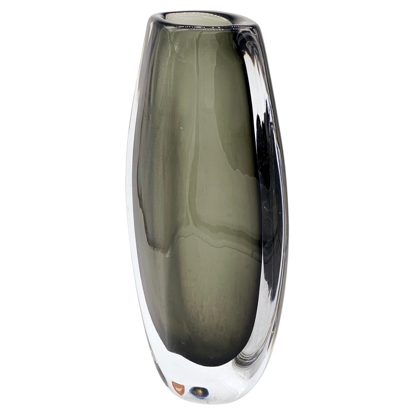 Vintage Thick and Massive Swedish Orrefors Vase in Grey/Green Sommerso Glass For Sale