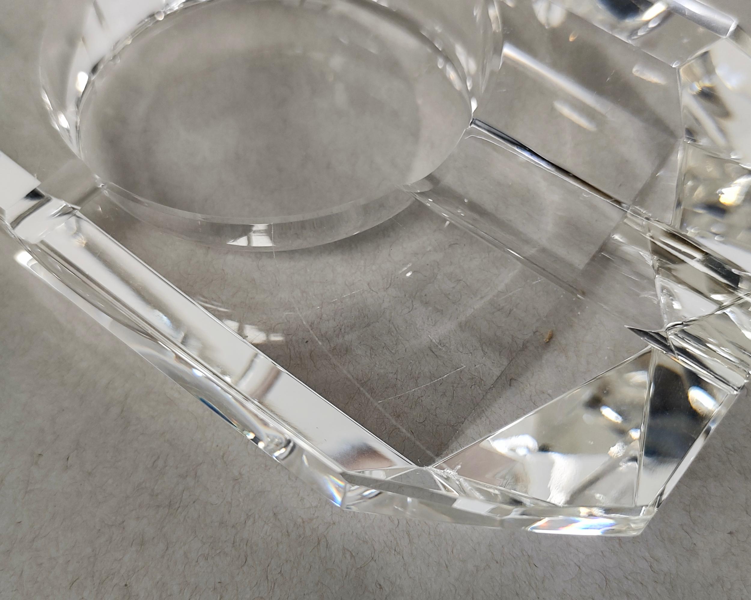 Unknown Vintage Thick Glass Faceted Ashtray Catchall Dish 1960s For Sale