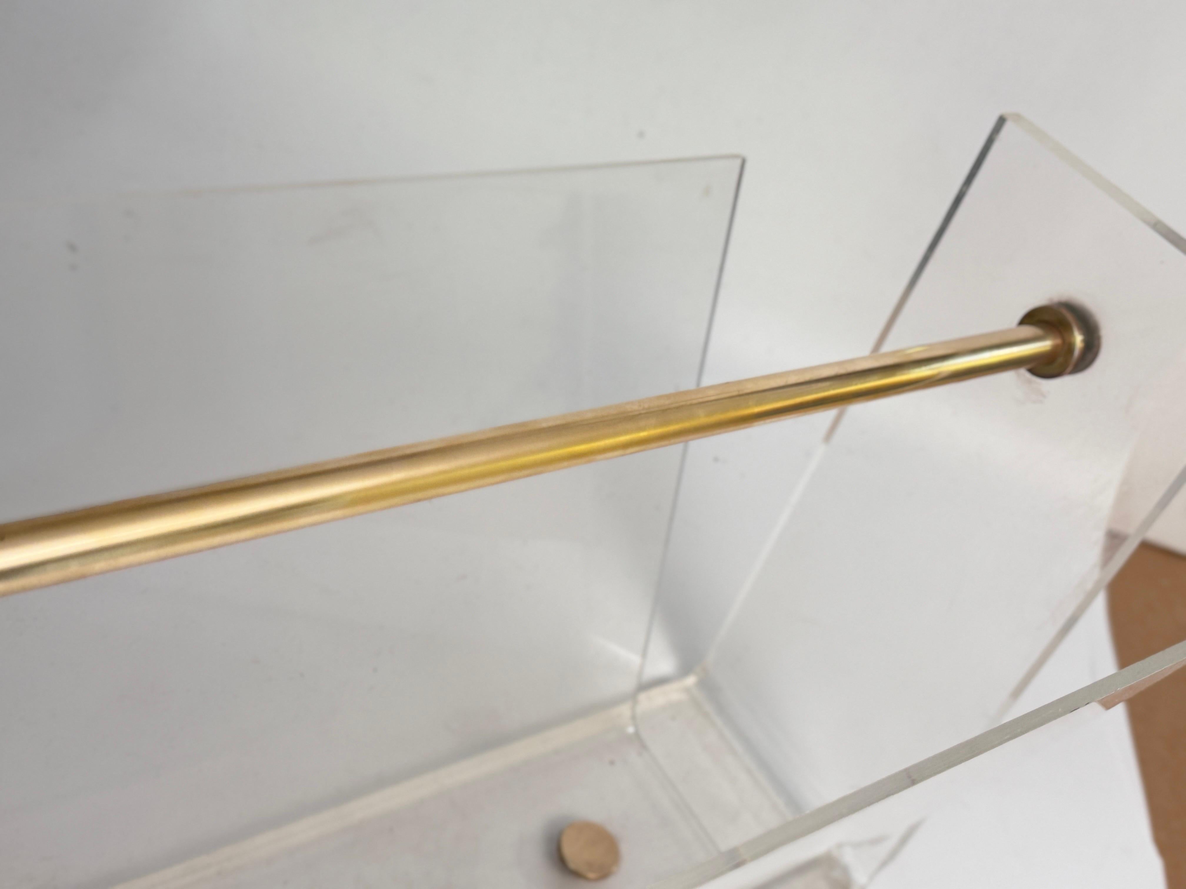 French Vintage Thick Lucite and Chrome Steel Magazine Rack For Sale